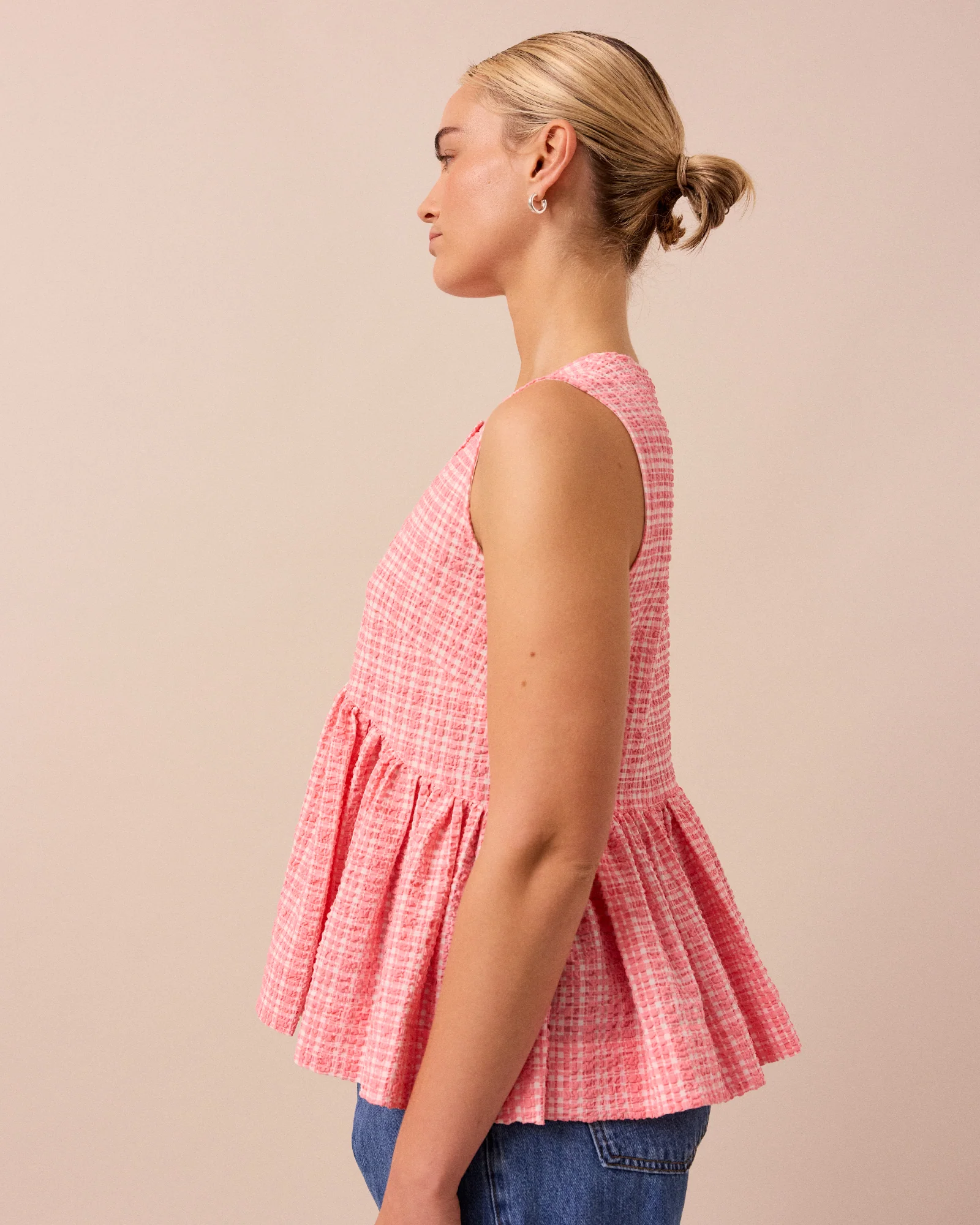 Anais Pink Gingham Seersucker Top - Image 4