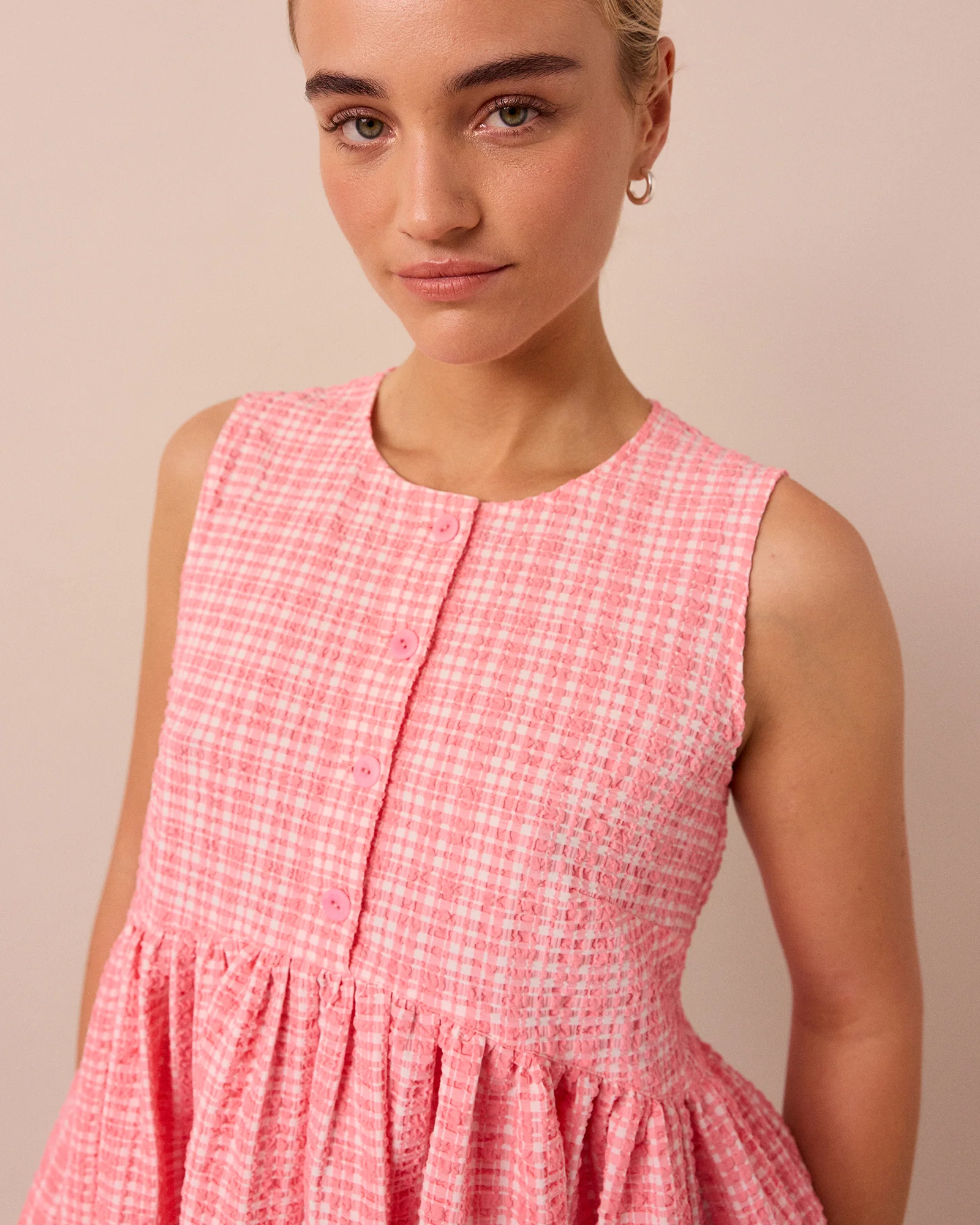 Anais Pink Gingham Seersucker Top - Image 6