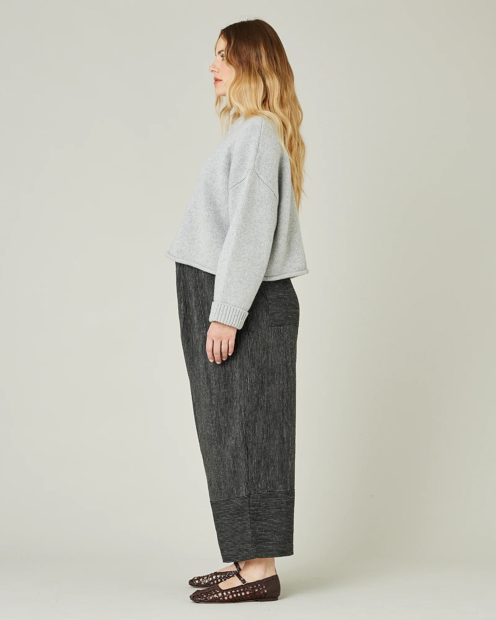 Bobbi Black & Ecru Pencil Stripe Linen Trousers - Image 16