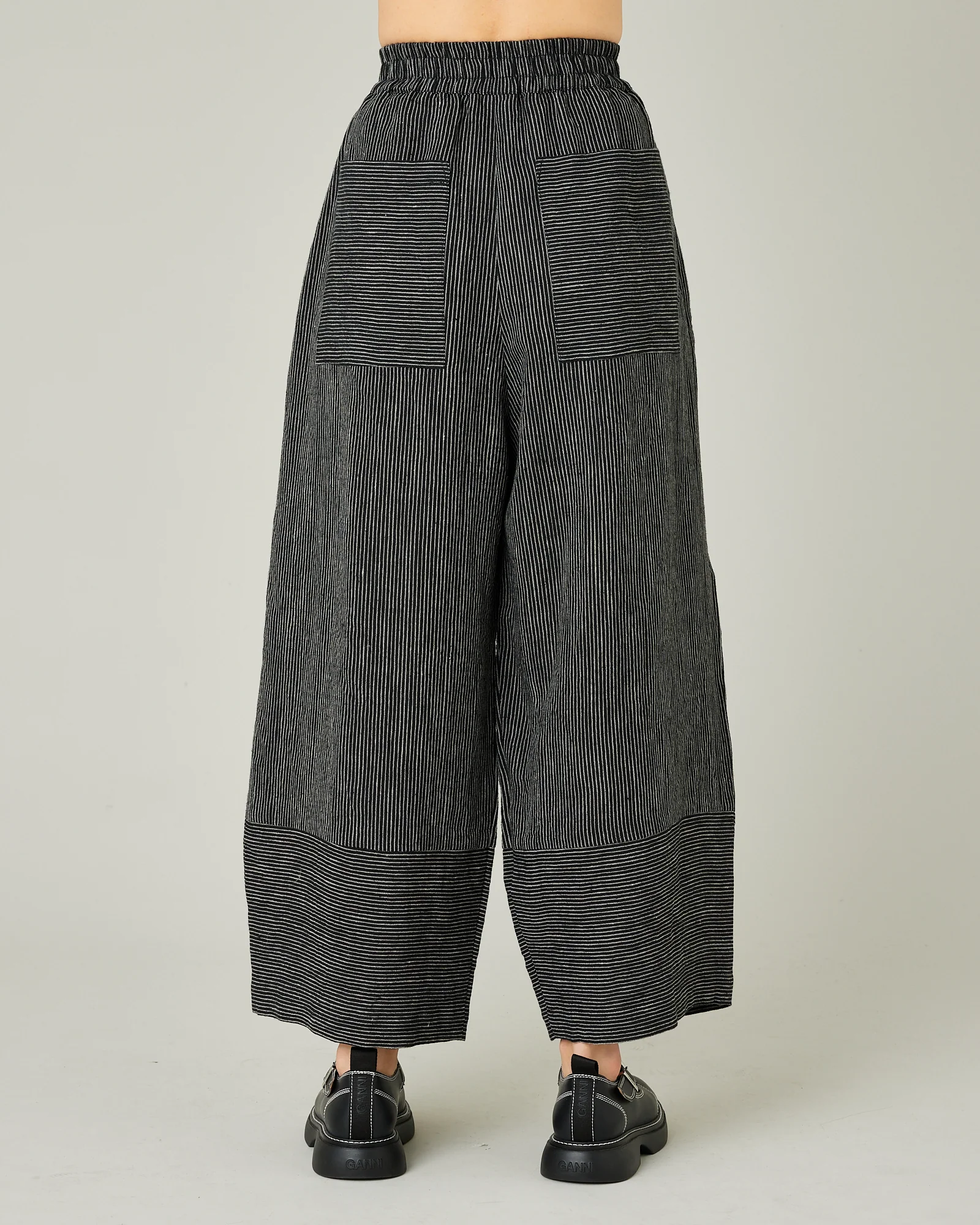 Bobbi Black & Ecru Pencil Stripe Linen Trousers - Image 3
