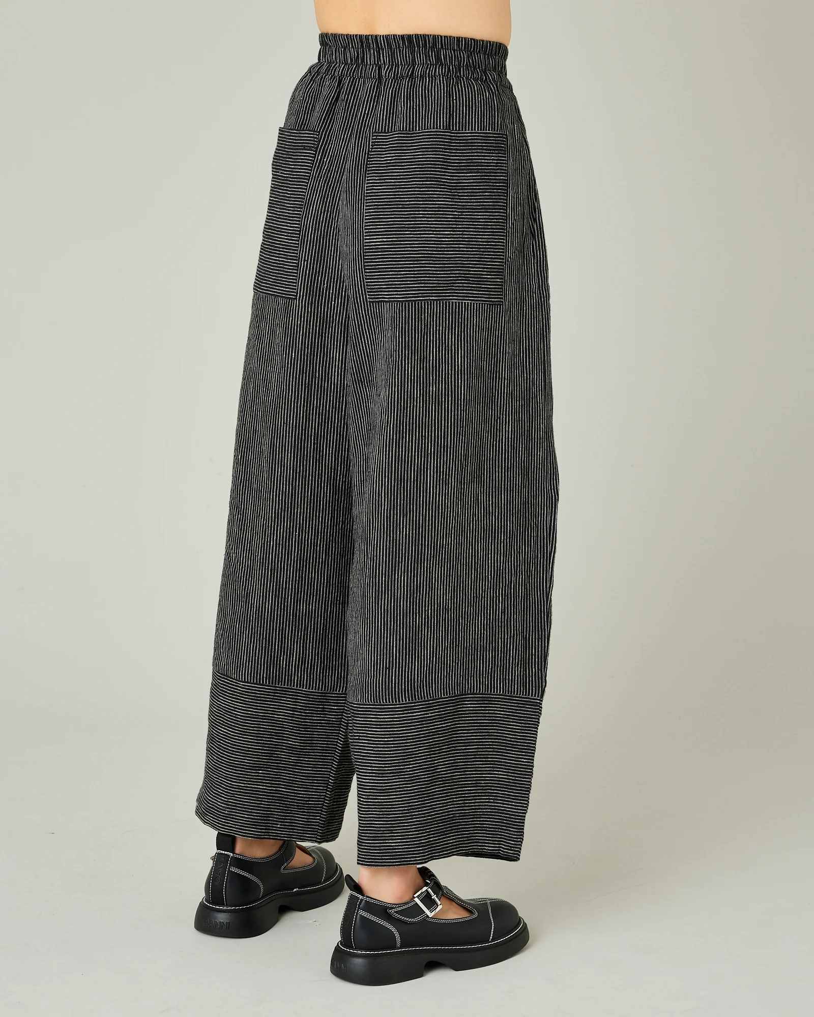 Bobbi Black & Ecru Pencil Stripe Linen Trousers - Image 4