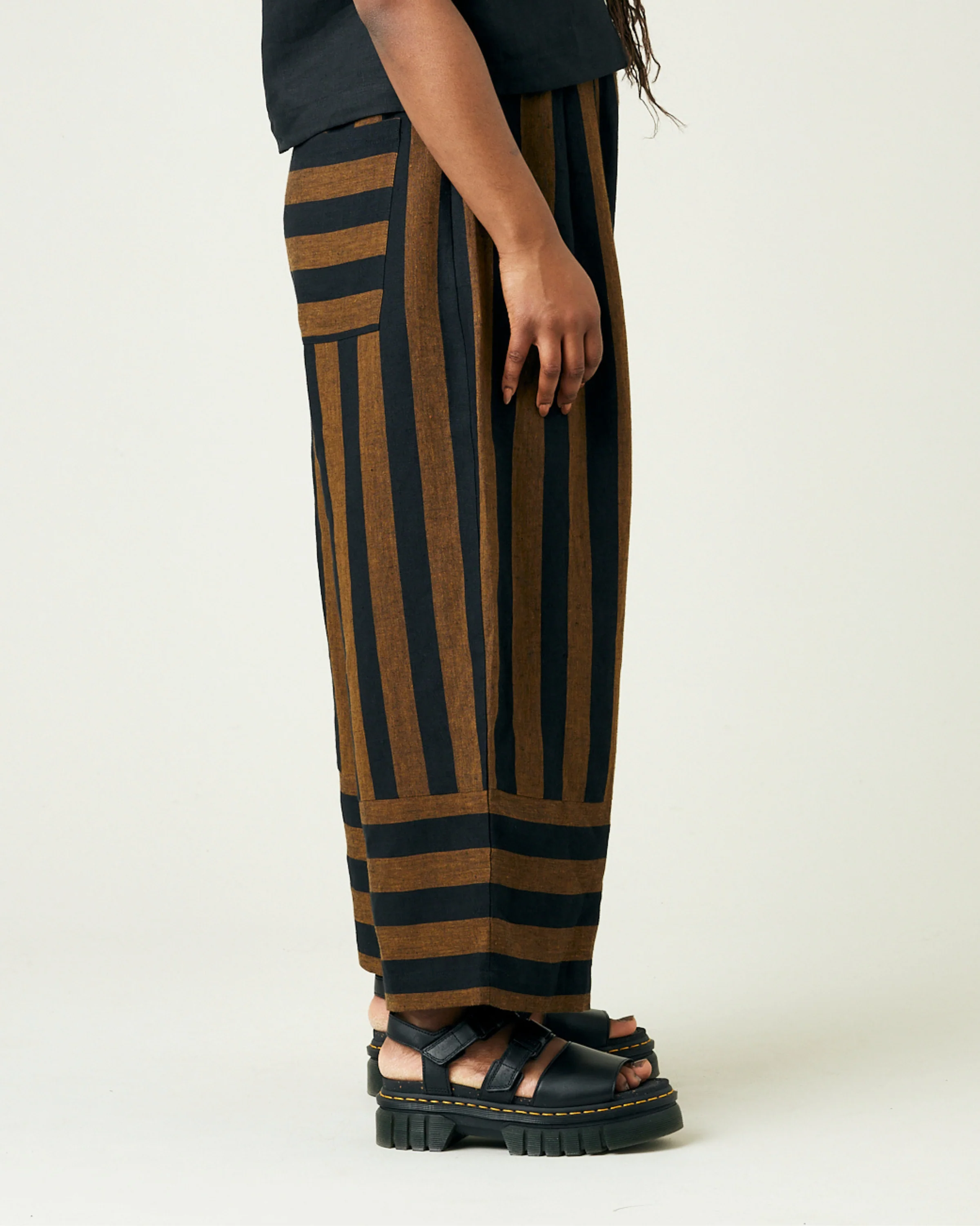 Bobbi Rust And Black Stripe Linen Trousers - Image 10