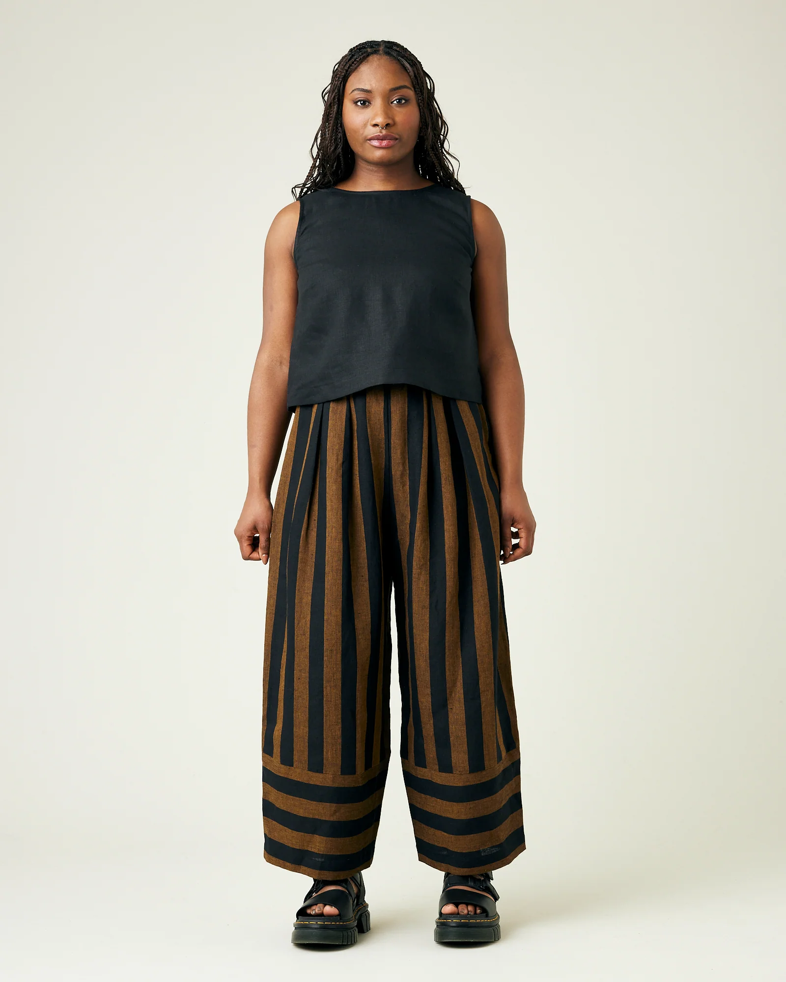 Bobbi Rust And Black Stripe Linen Trousers - Image 11