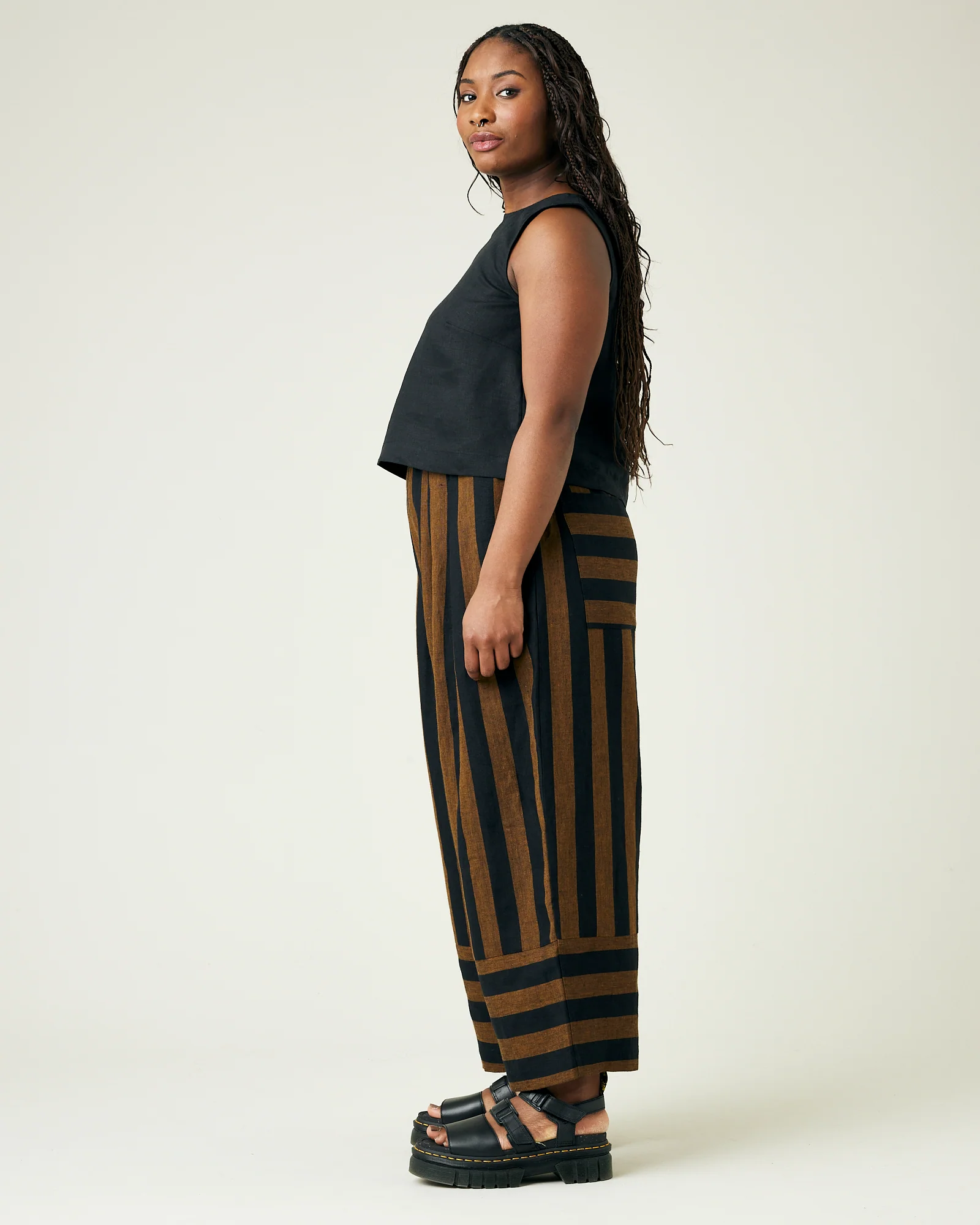 Bobbi Rust And Black Stripe Linen Trousers - Image 12