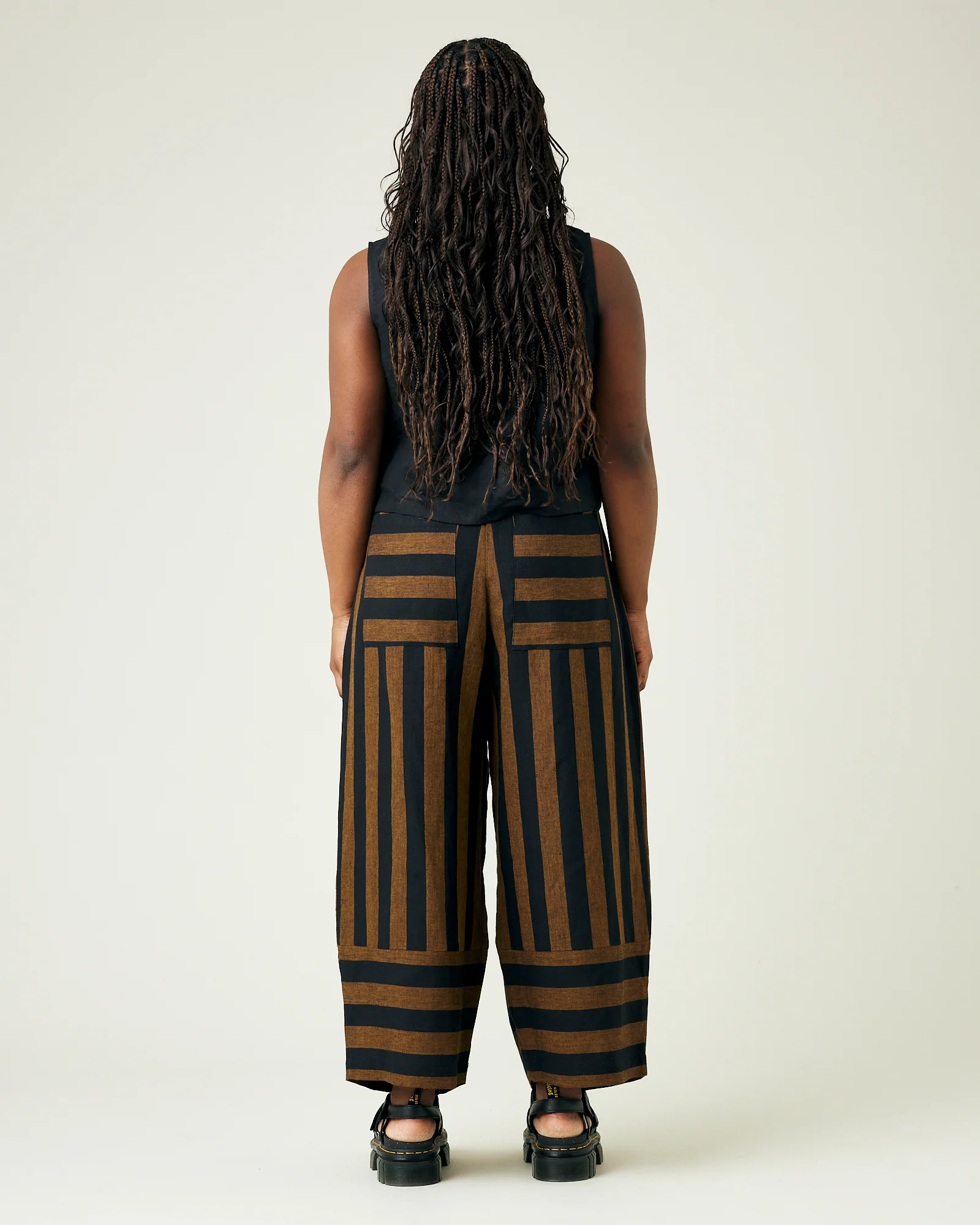 Bobbi Rust And Black Stripe Linen Trousers - Image 13