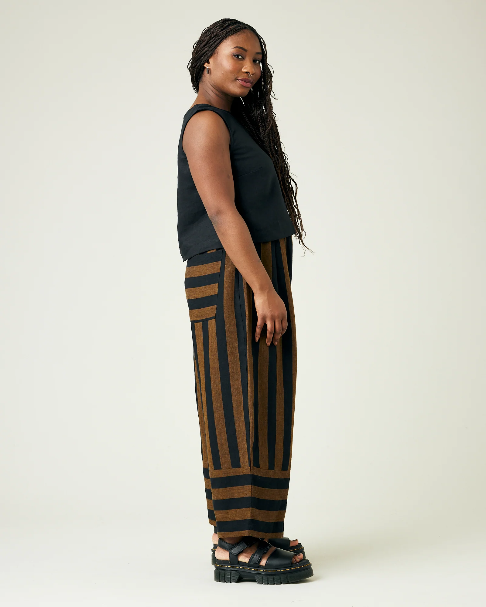 Bobbi Rust And Black Stripe Linen Trousers - Image 14