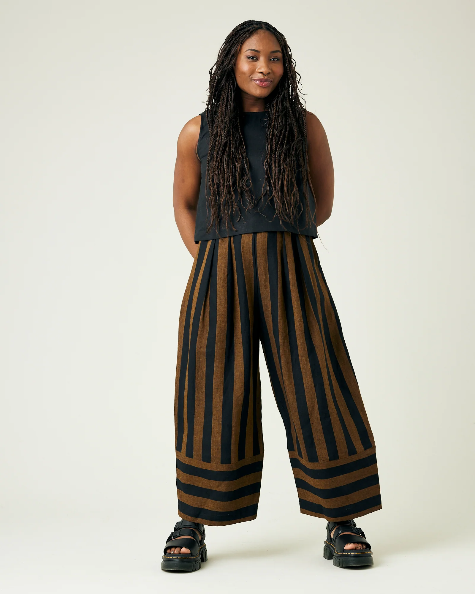 Bobbi Rust And Black Stripe Linen Trousers - Image 15