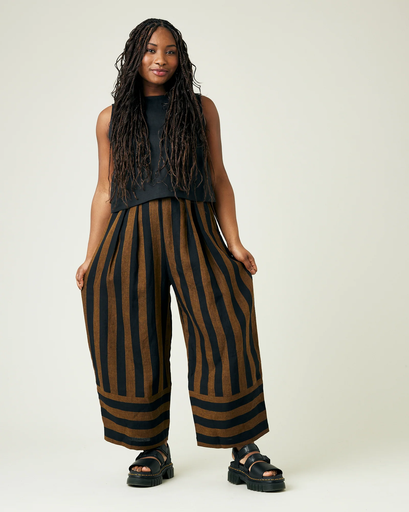 Bobbi Rust And Black Stripe Linen Trousers - Image 16