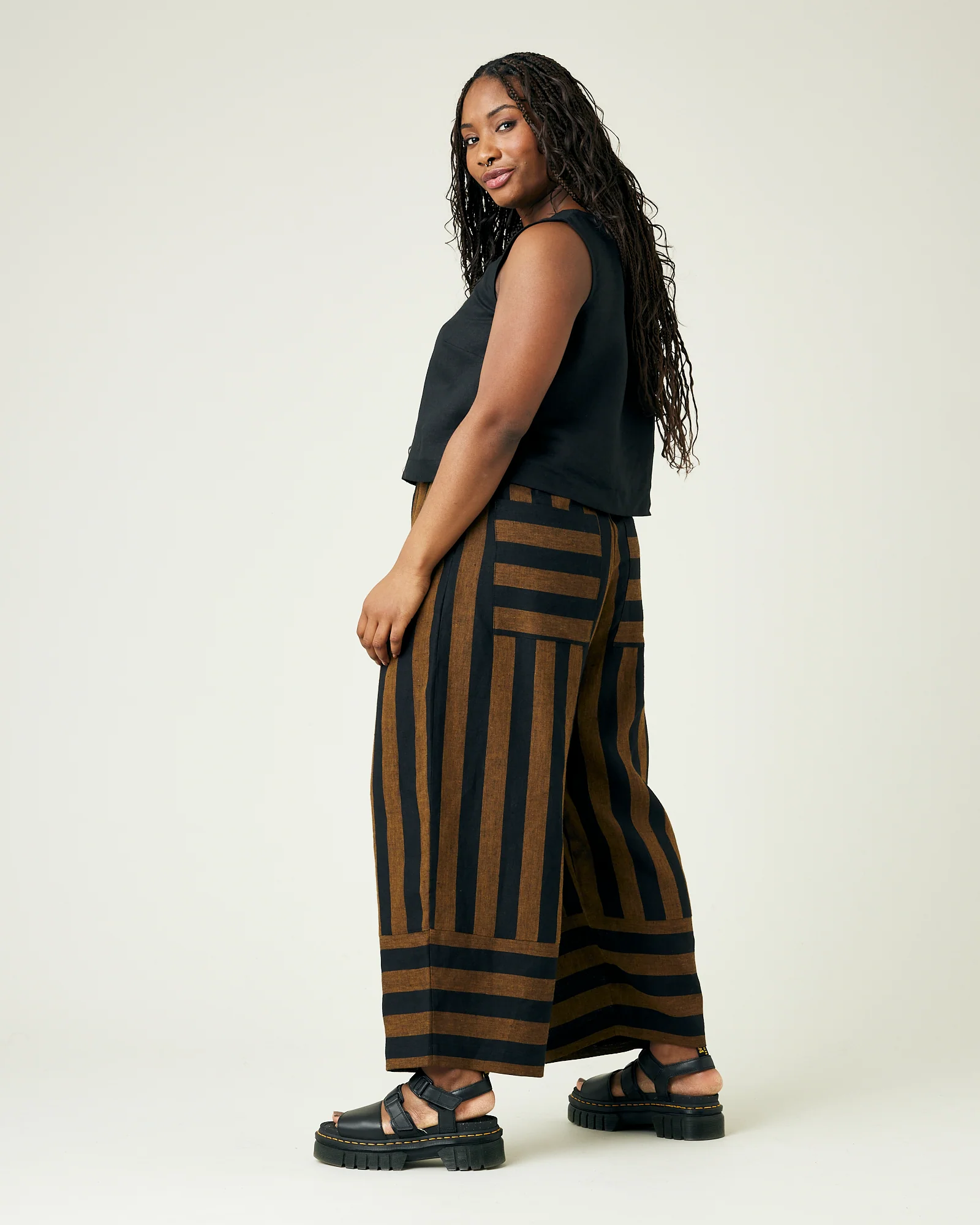 Bobbi Rust And Black Stripe Linen Trousers - Image 17