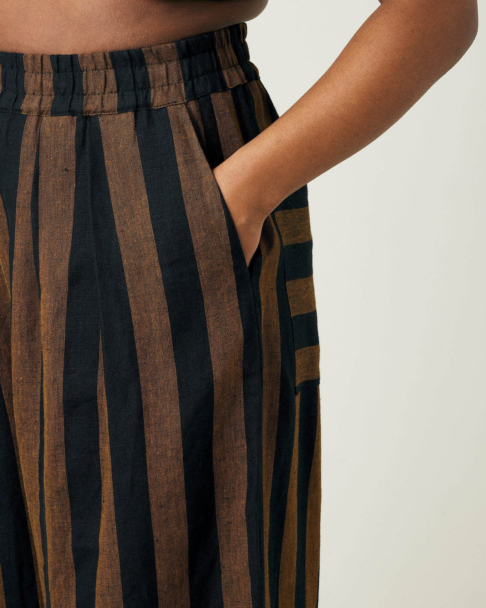 Bobbi Rust And Black Stripe Linen Trousers - Image 18