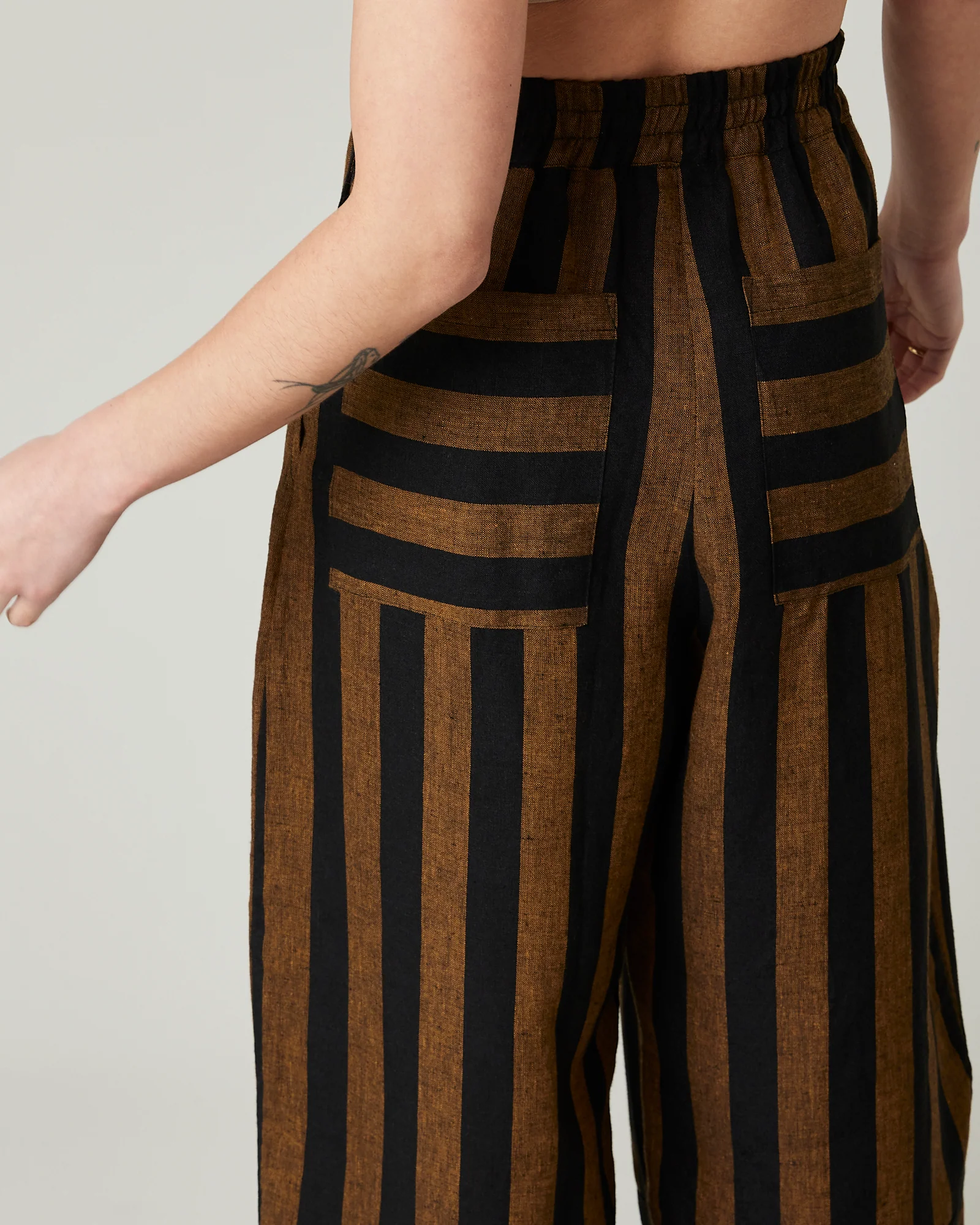 Bobbi Rust And Black Stripe Linen Trousers - Image 20