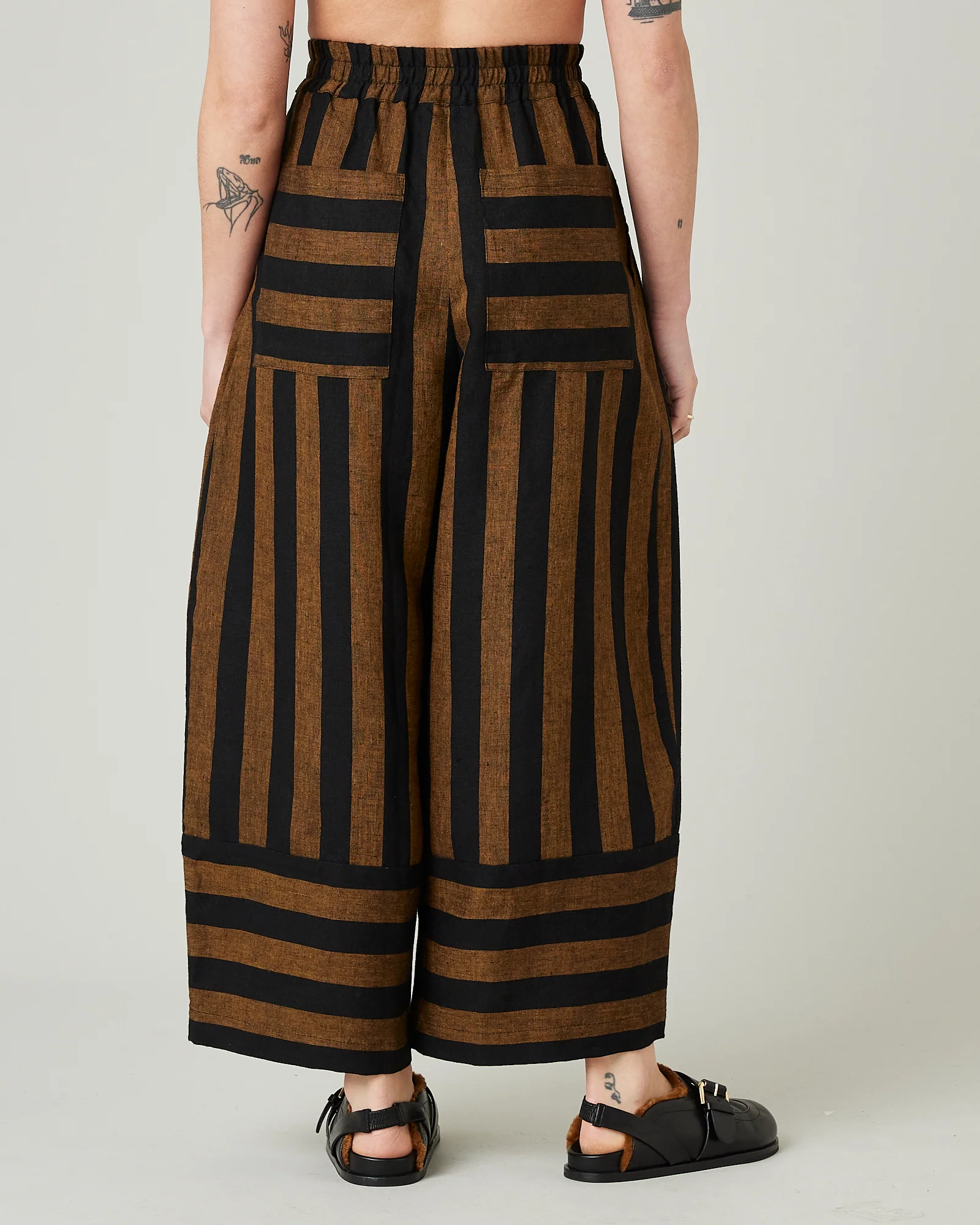 Bobbi Rust And Black Stripe Linen Trousers - Image 3