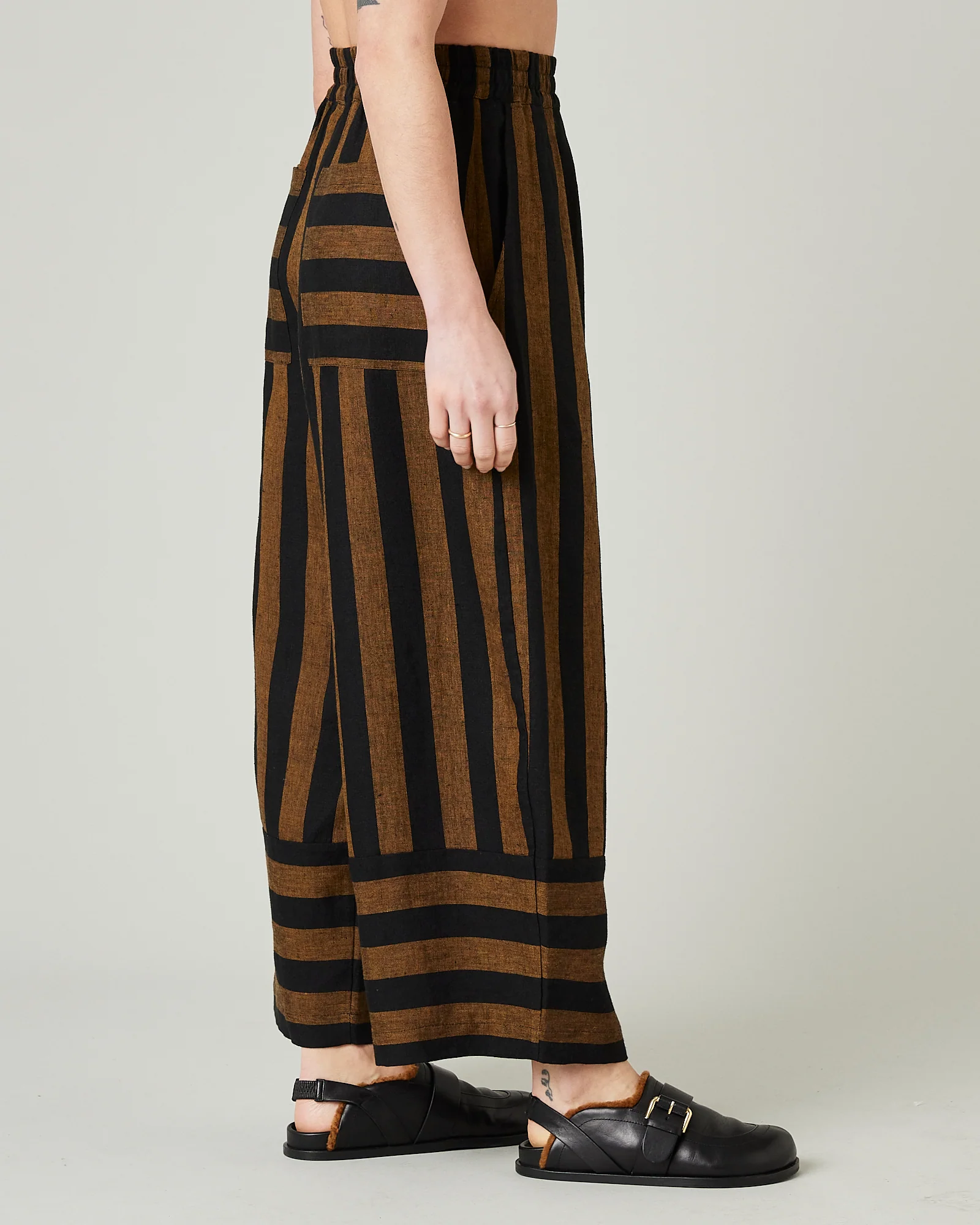 Bobbi Rust And Black Stripe Linen Trousers - Image 4