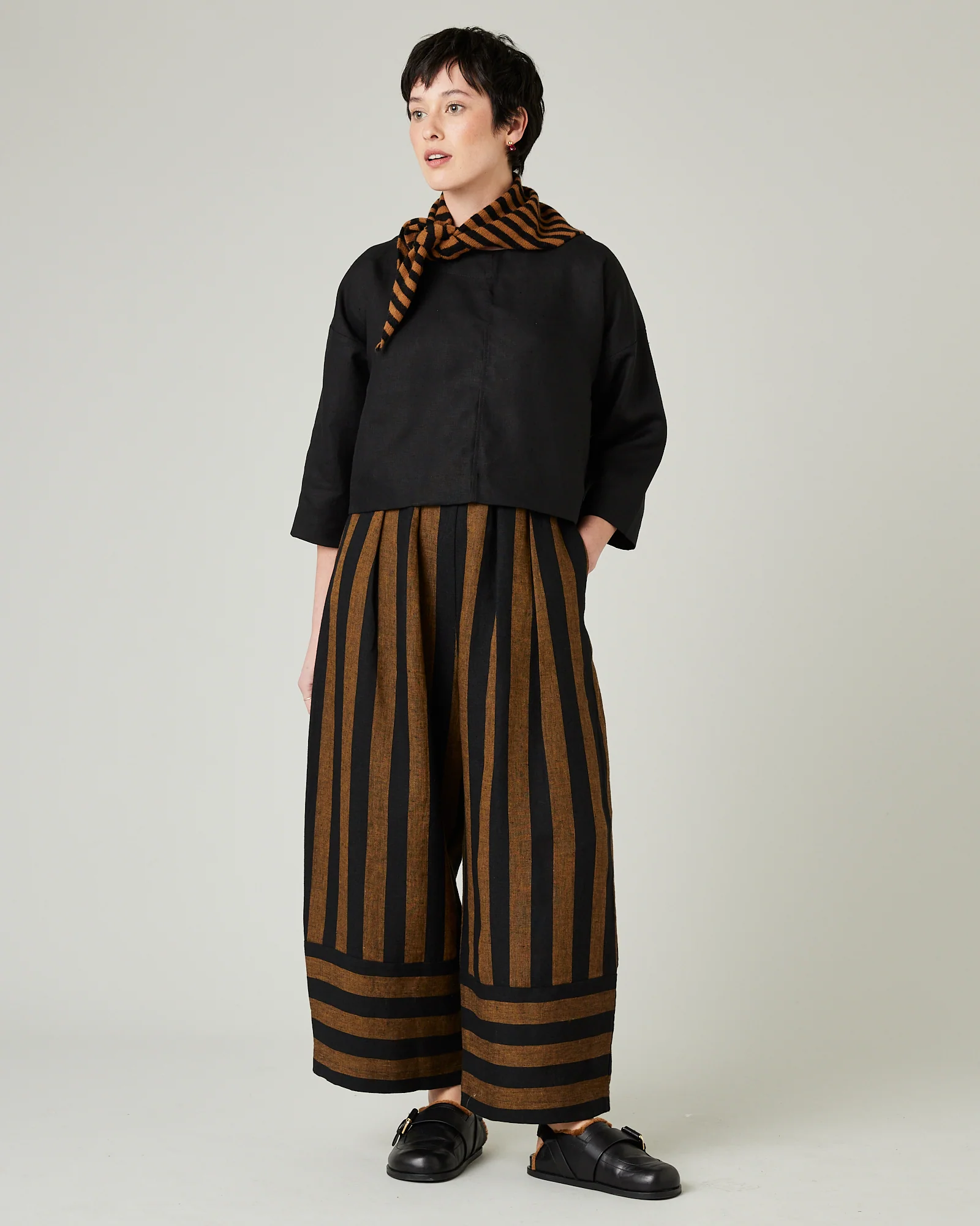 Bobbi Rust And Black Stripe Linen Trousers - Image 5