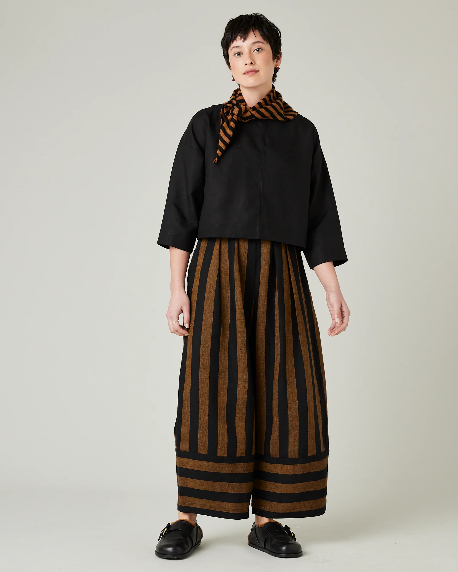 Bobbi Rust And Black Stripe Linen Trousers - Image 6