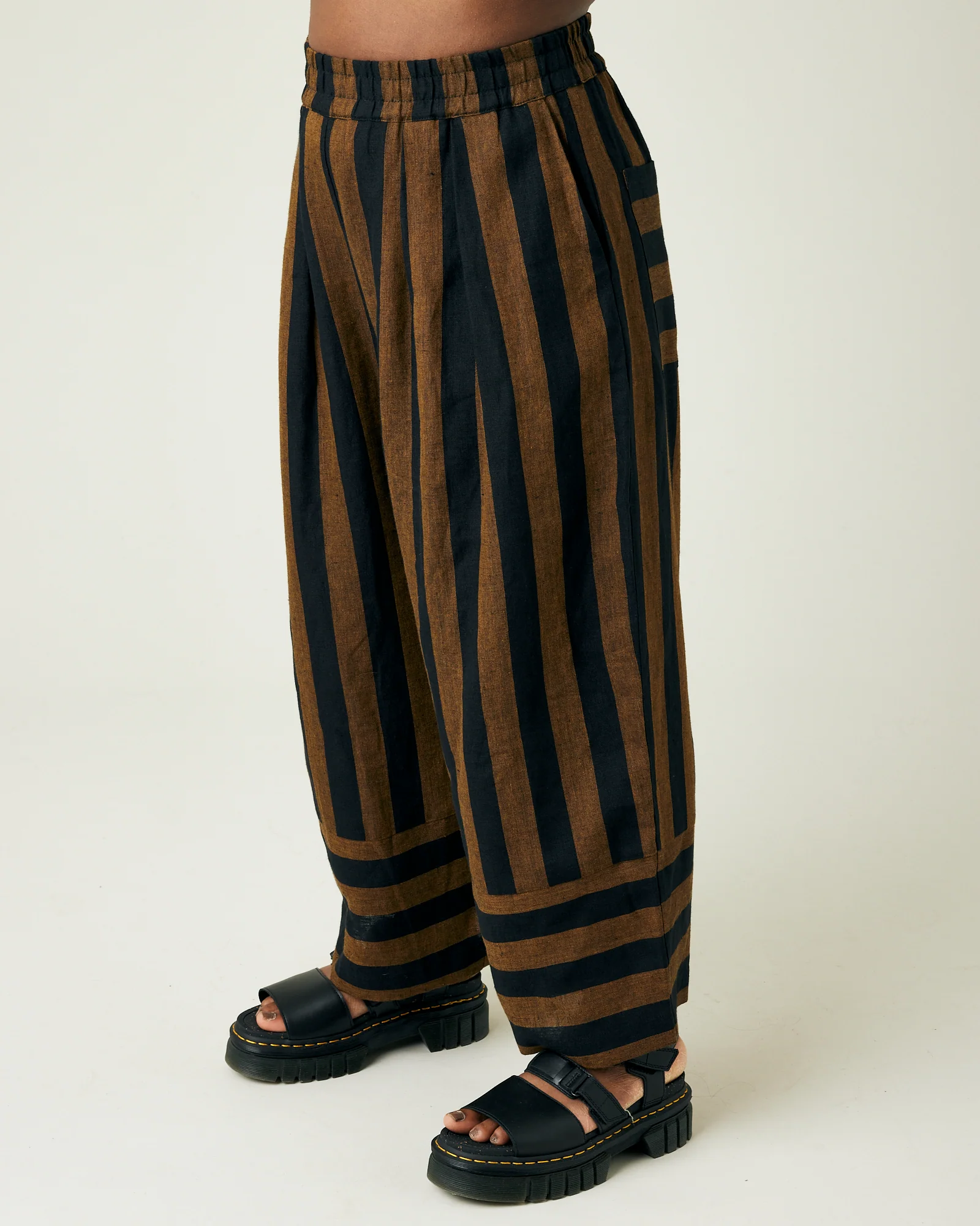 Bobbi Rust And Black Stripe Linen Trousers - Image 8