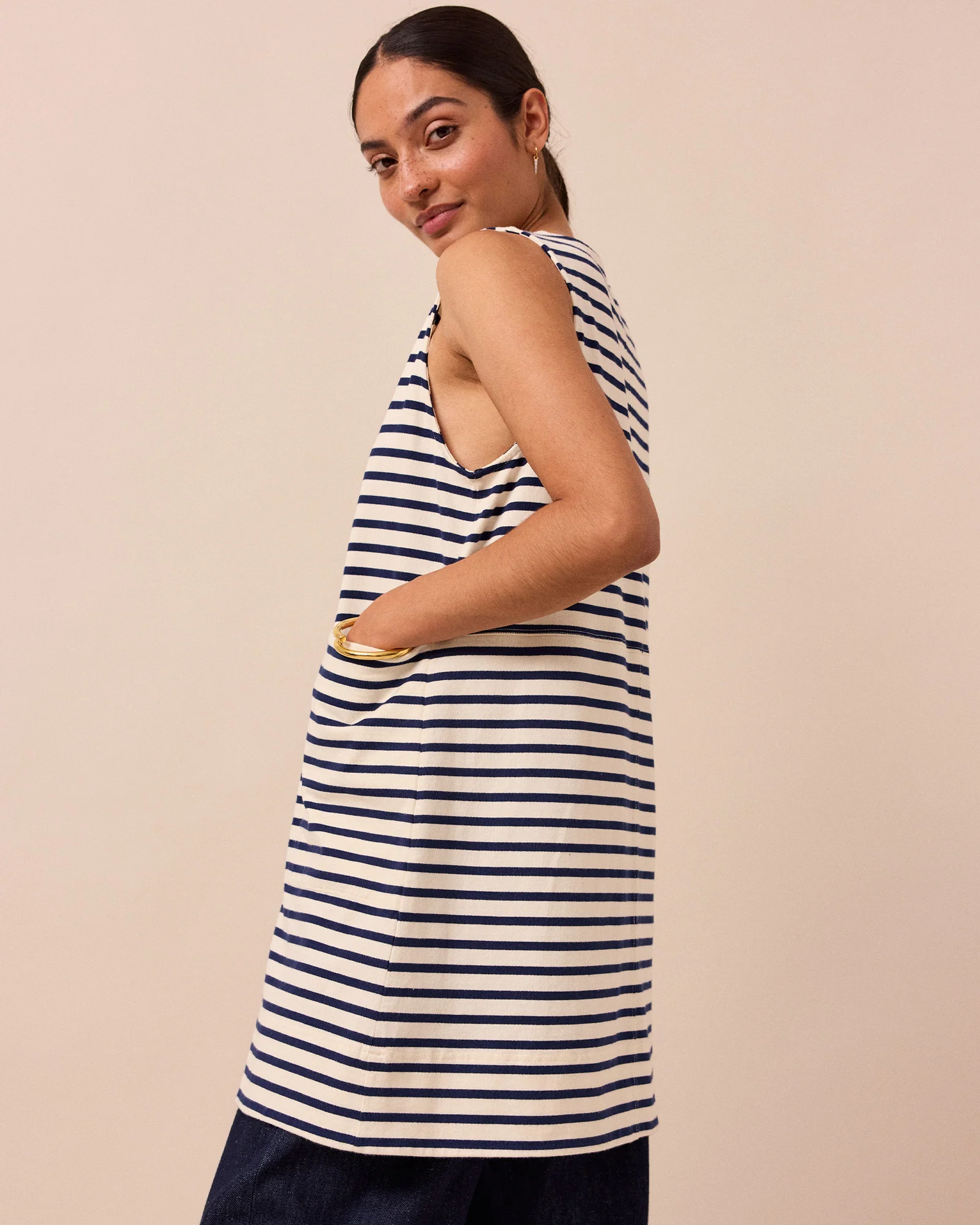 Bree Ecru & Navy Stripe Jersey Tunic - Image 4