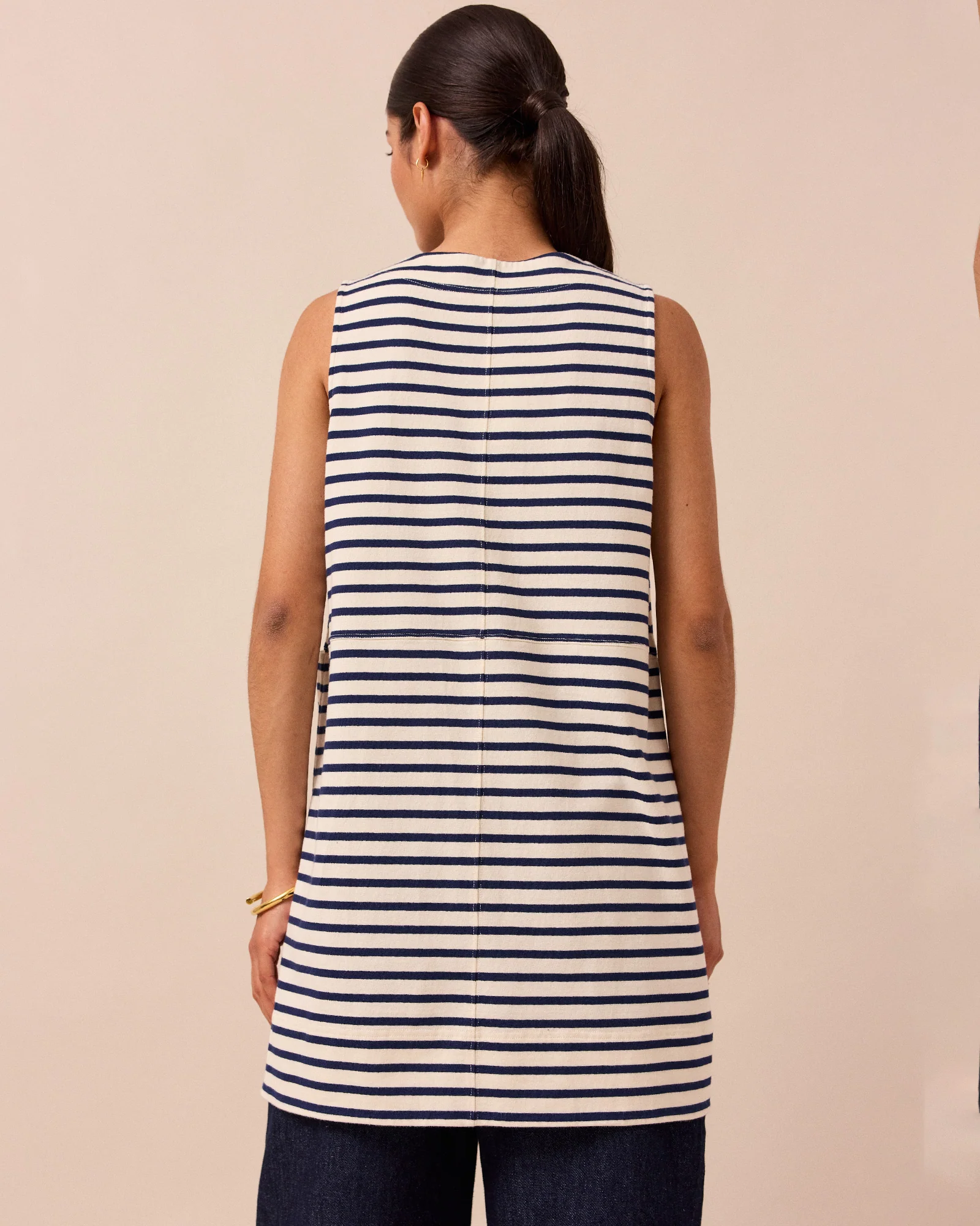 Bree Ecru & Navy Stripe Jersey Tunic - Image 5