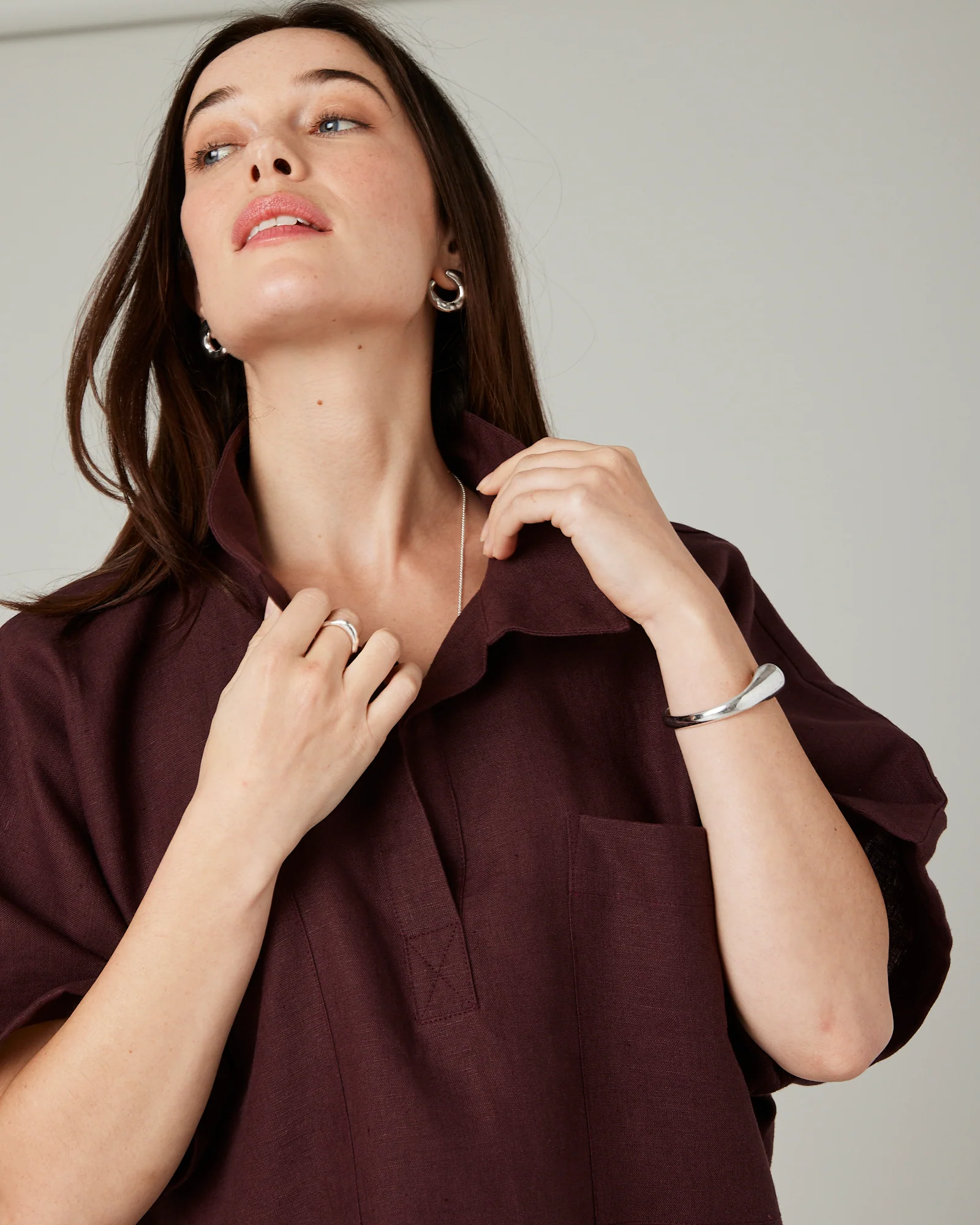 Cara Burgundy Linen Shirt - Image 10