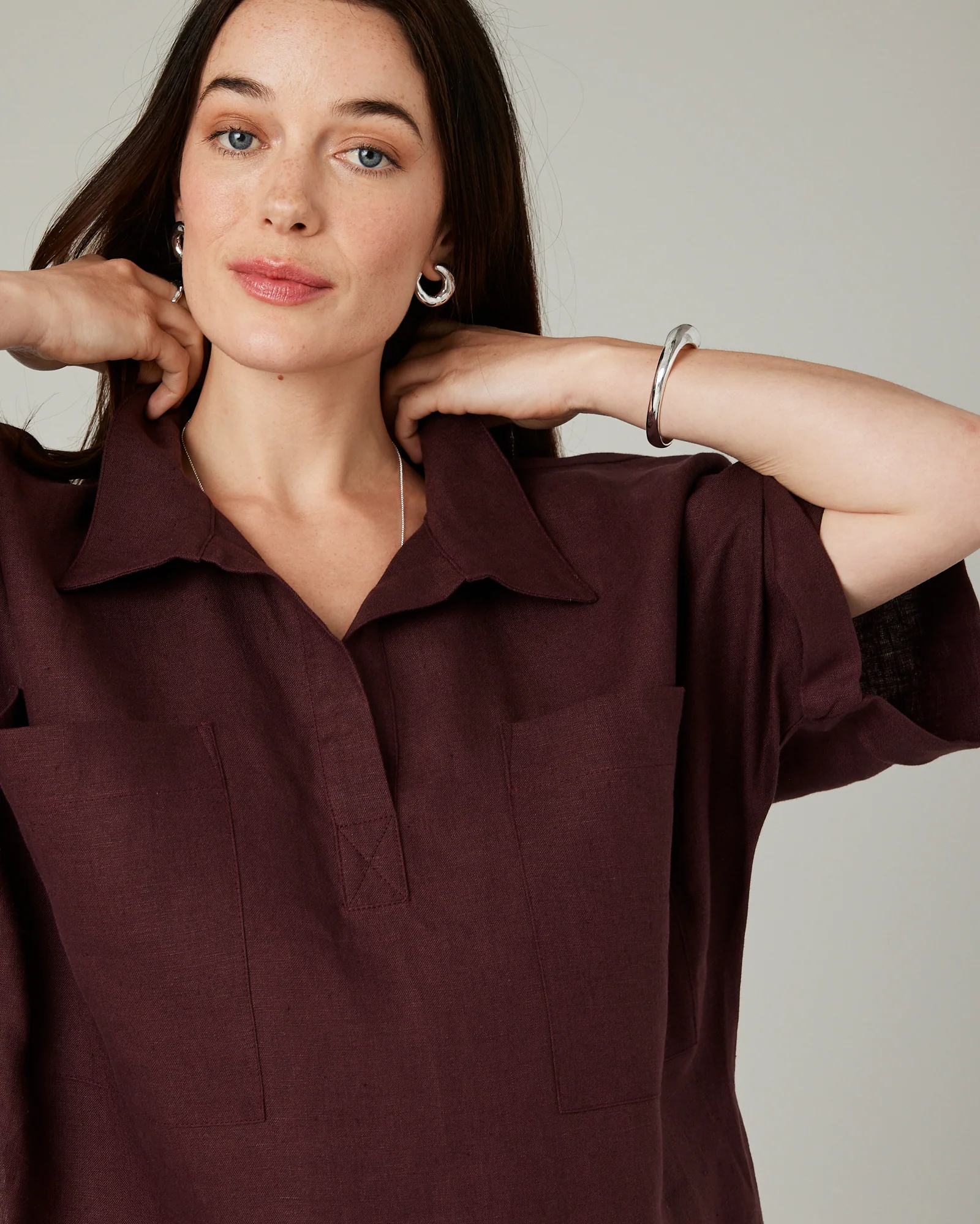 Cara Burgundy Linen Shirt - Image 11
