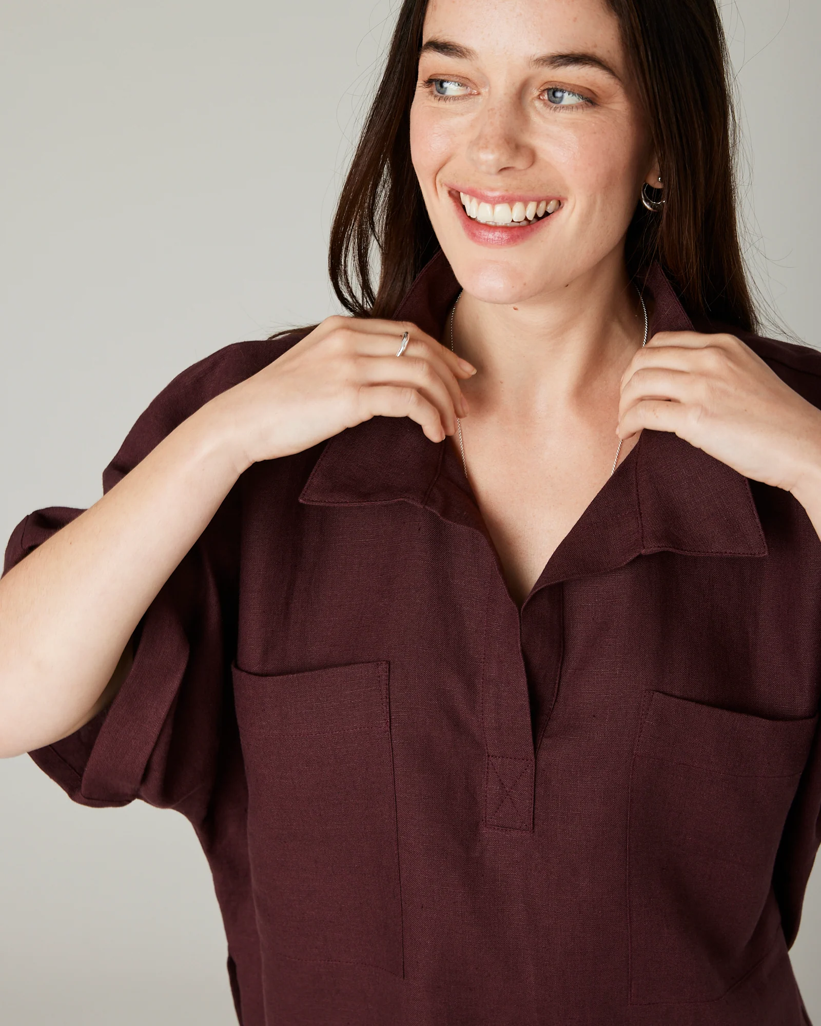 Cara Burgundy Linen Shirt - Image 12
