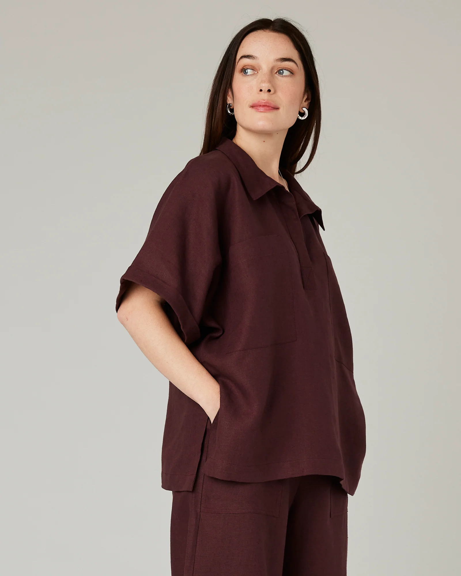 Cara Burgundy Linen Shirt - Image 4