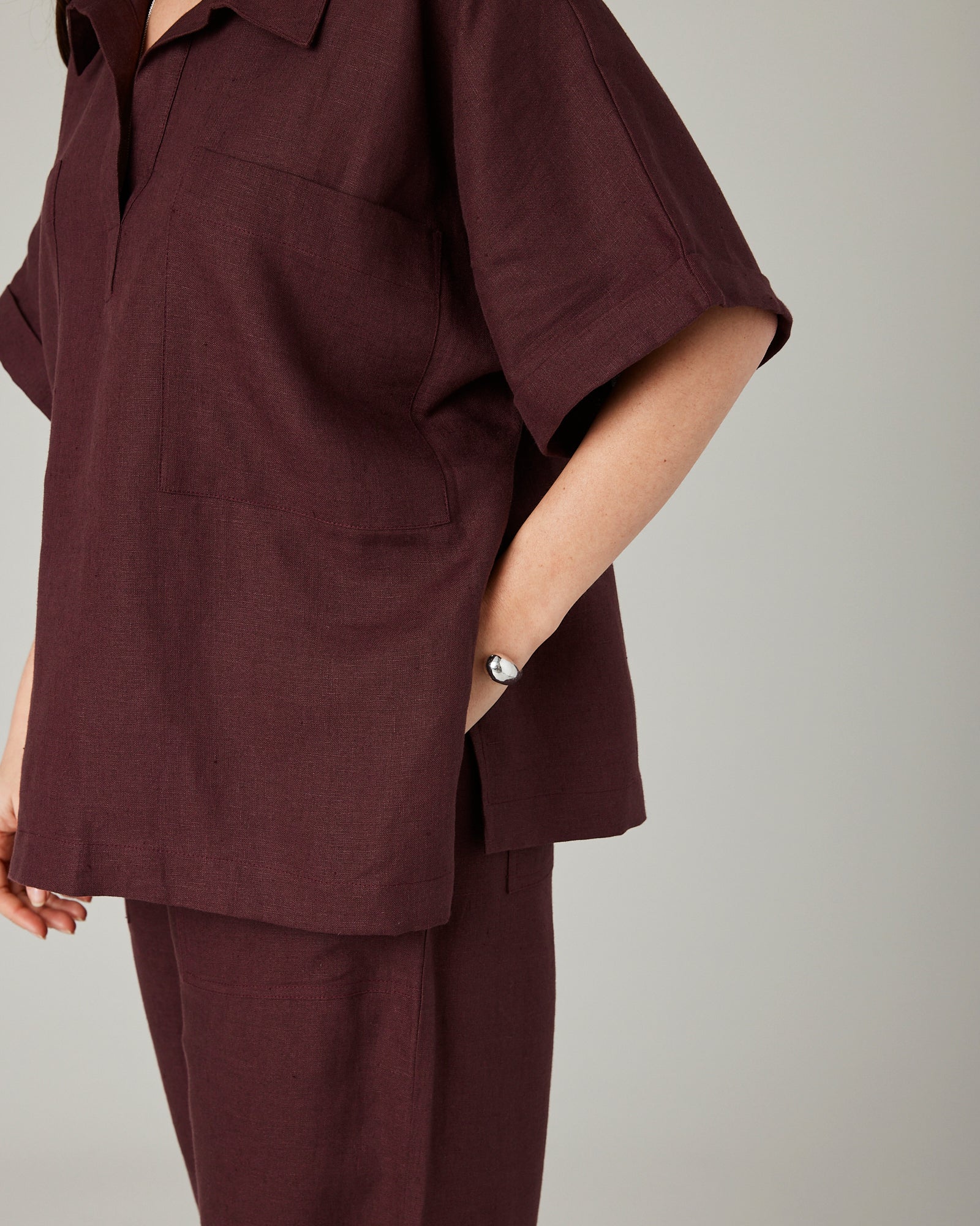Cara Burgundy Linen Shirt - Image 7