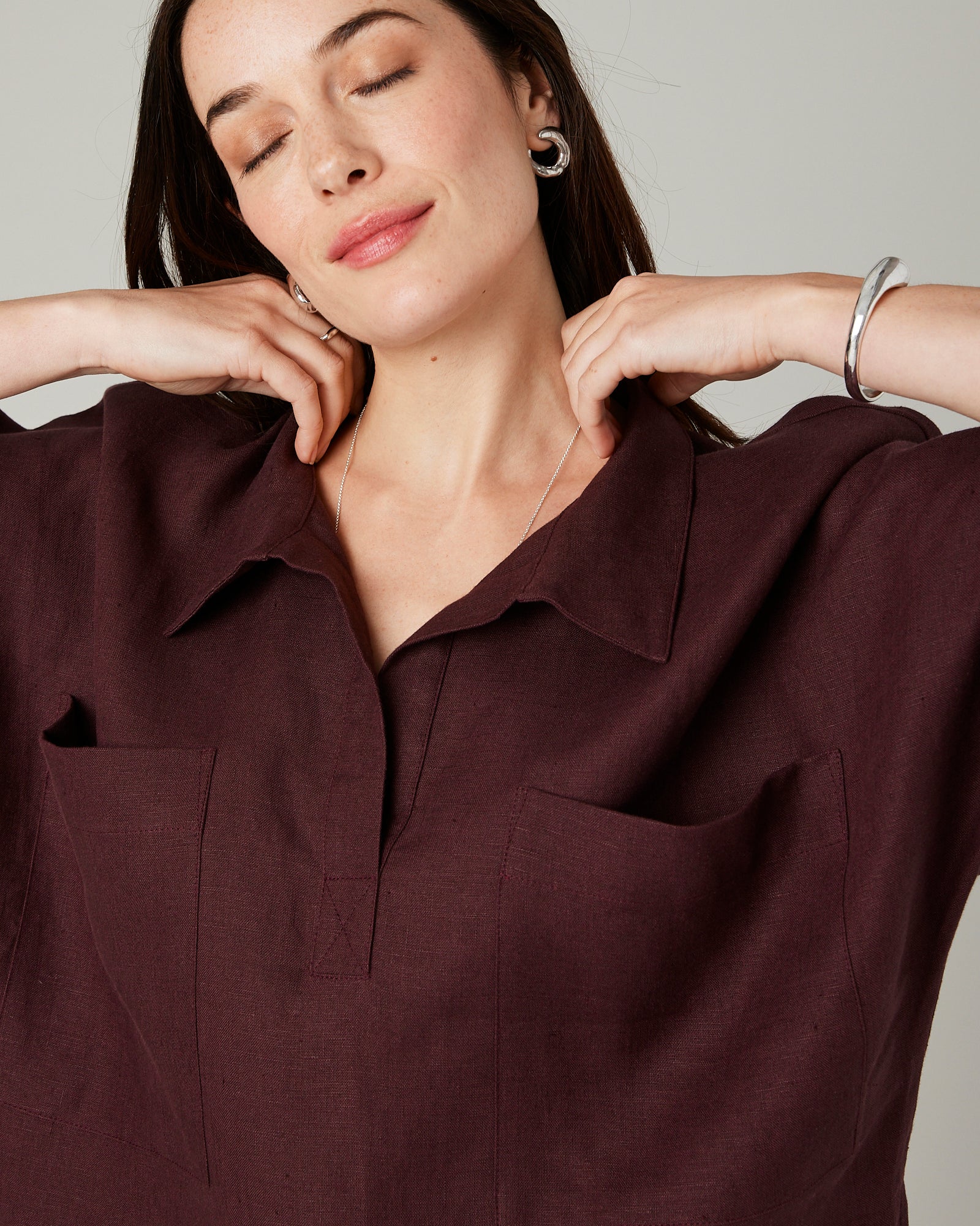 Cara Burgundy Linen Shirt - Image 8