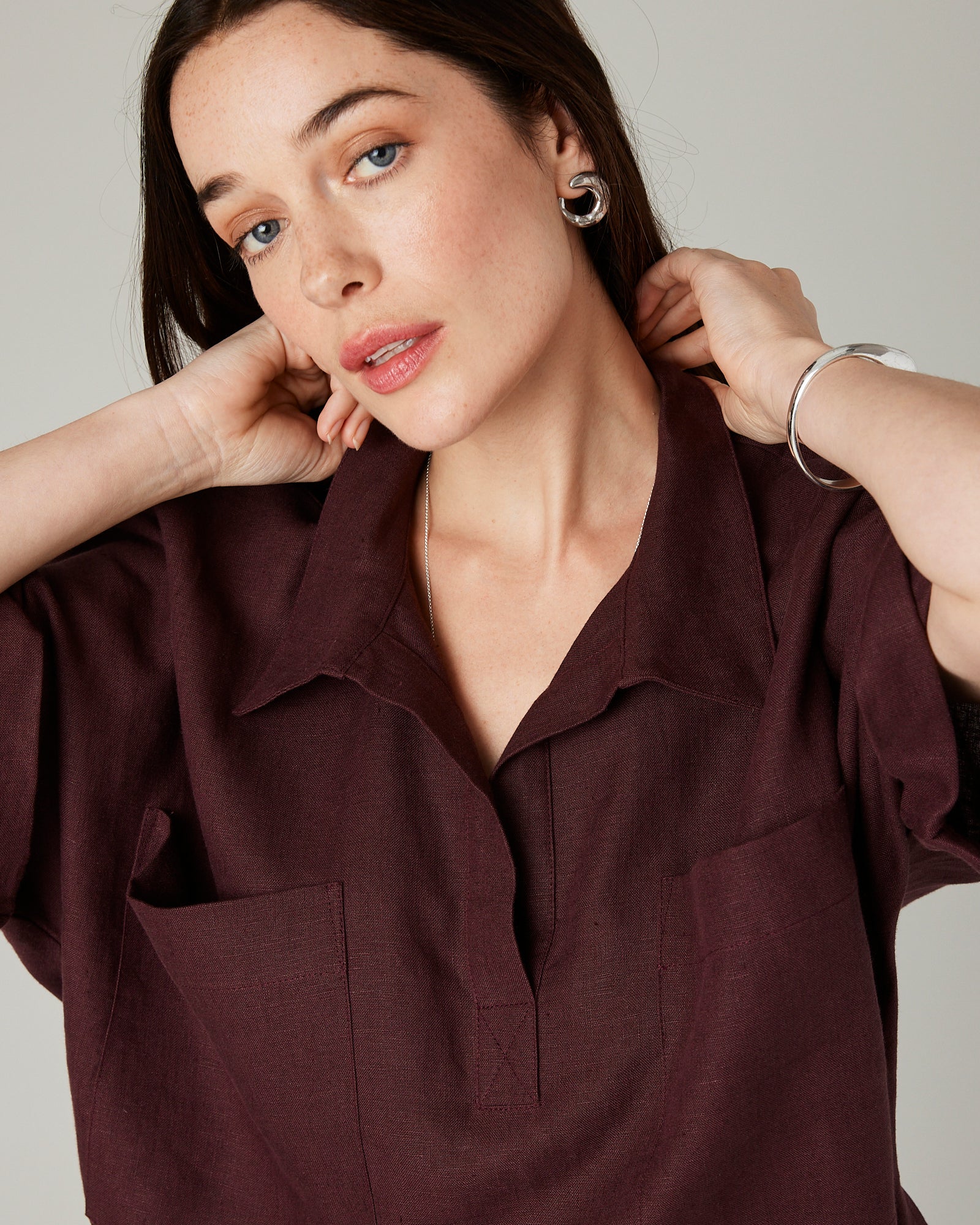 Cara Burgundy Linen Shirt - Image 9