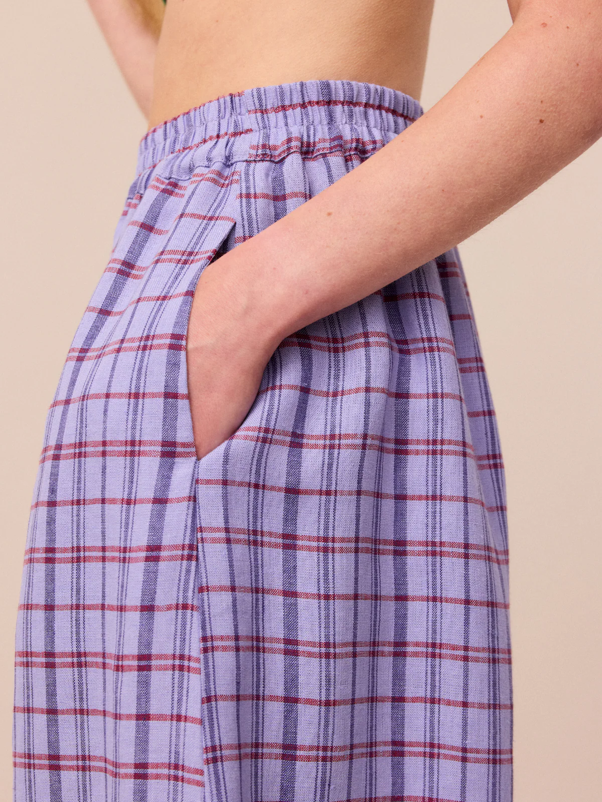 Daisy Parma Violet Plaid Linen Trousers - Image 3