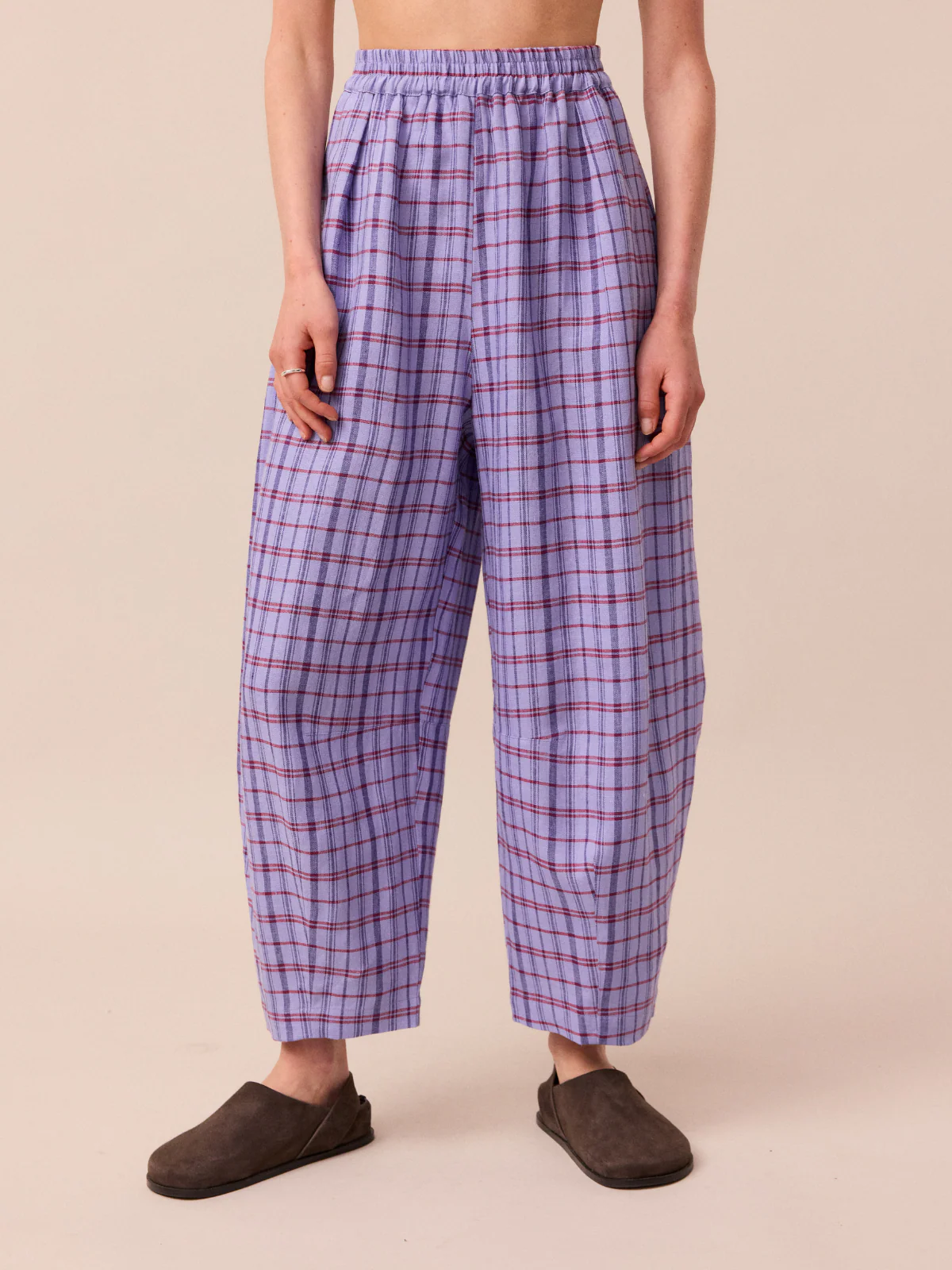 Daisy Parma Violet Plaid Linen Trousers - Image 4