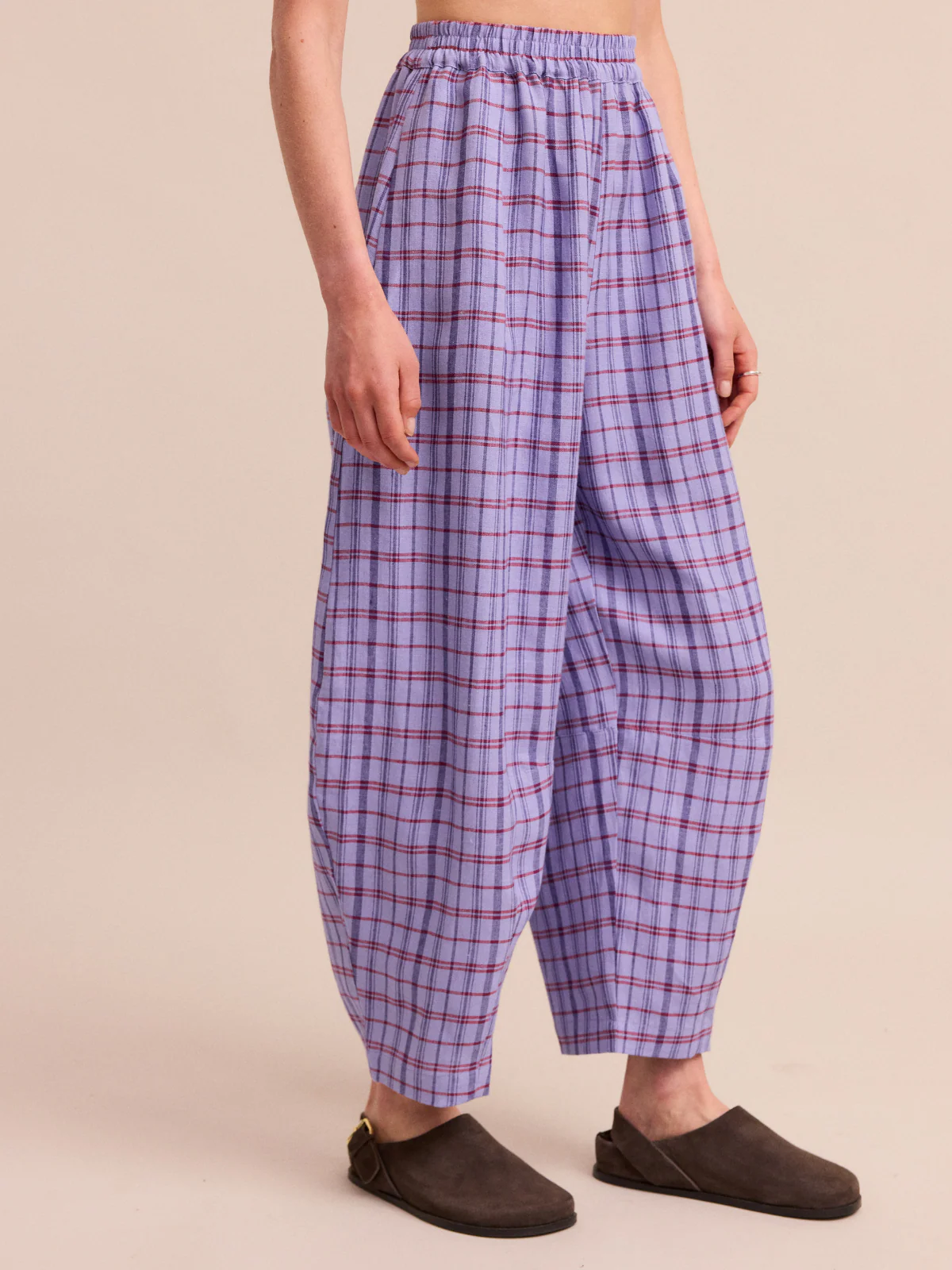 Daisy Parma Violet Plaid Linen Trousers - Image 6