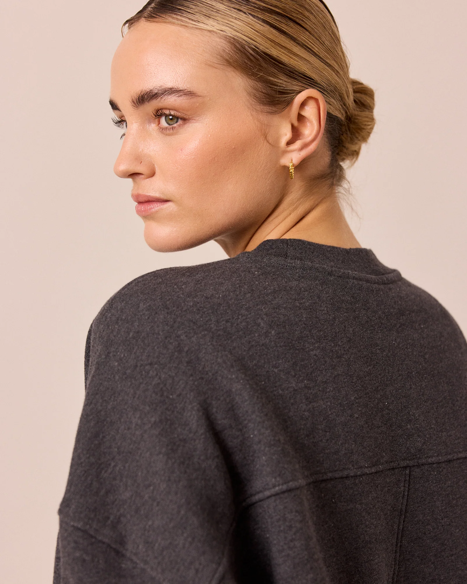 Eden Charcoal Marl Fleeceback Jersey Jumper - Image 4