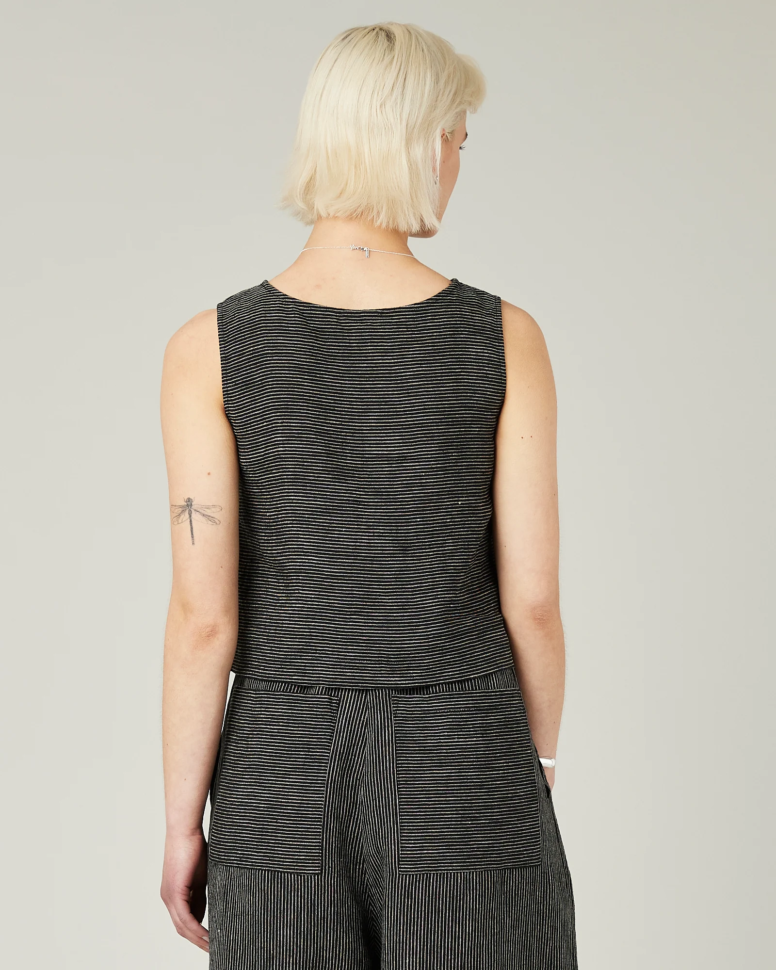 Esme Black & Ecru Pencil Stripe Linen Top - Image 3