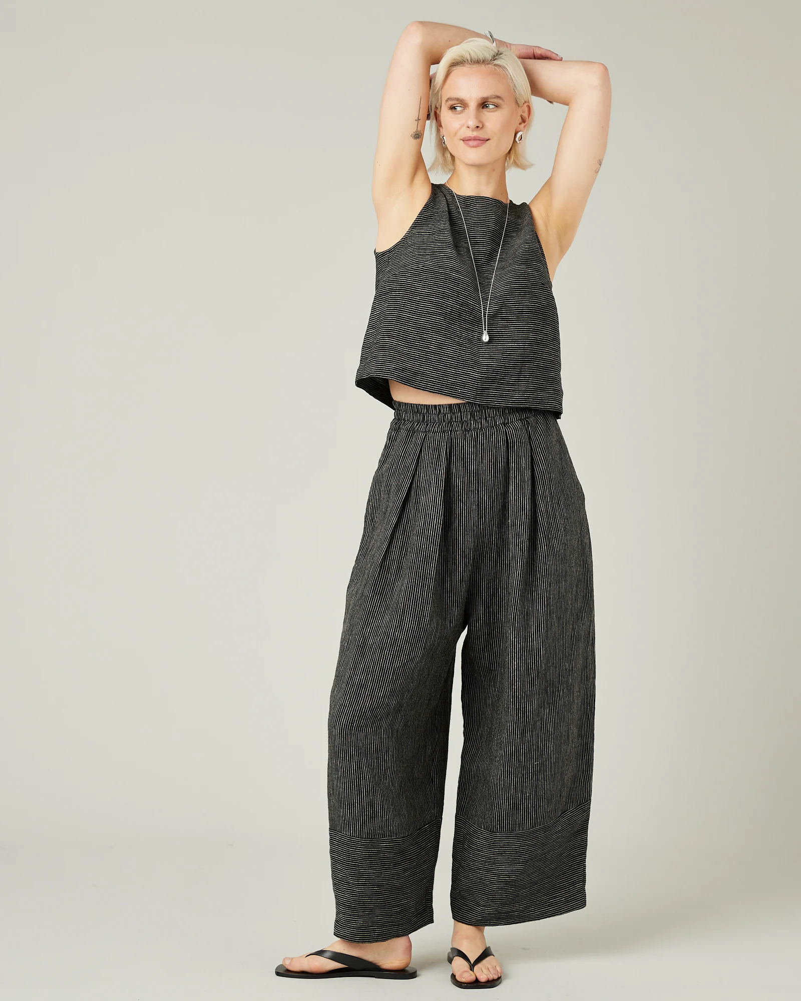 Esme Black & Ecru Pencil Stripe Linen Top - Image 6