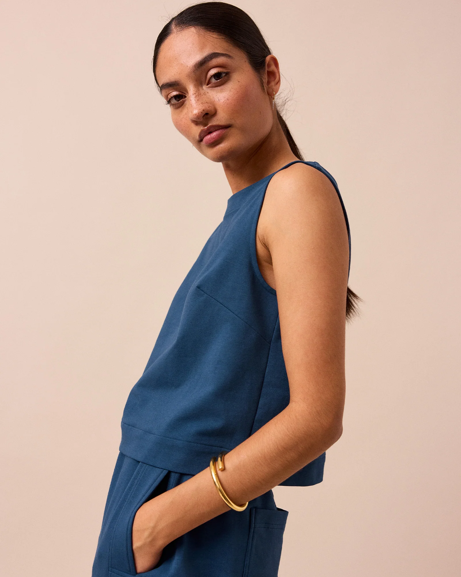 Esme French Navy Jersey Top - Image 4