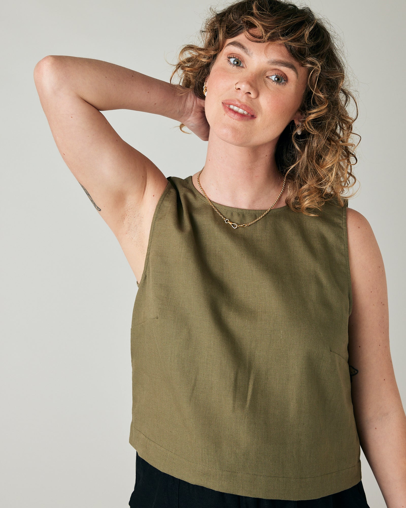 Esme Khaki Linen Top - Image 6