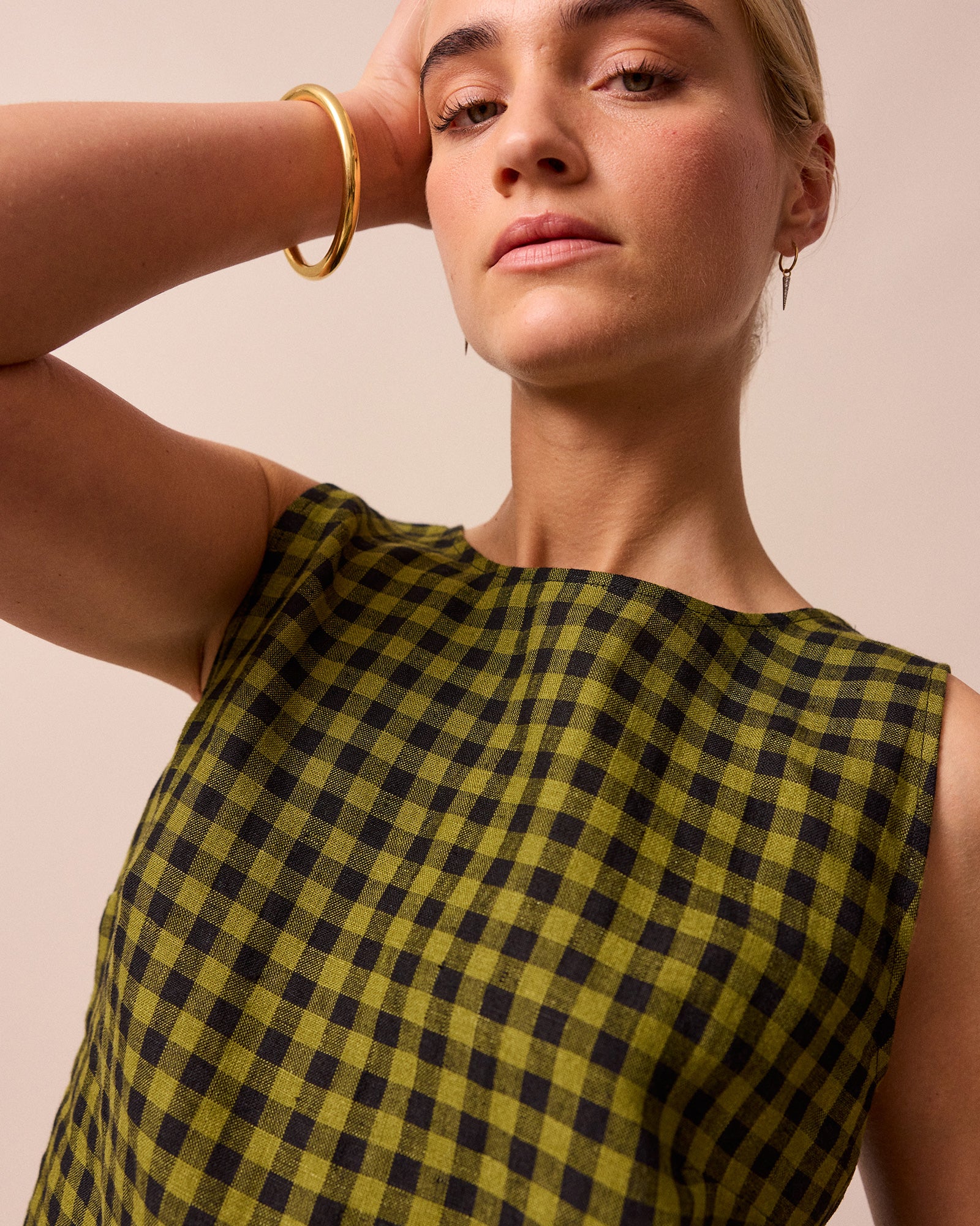 Esme Green Gingham Linen Top - Image 4