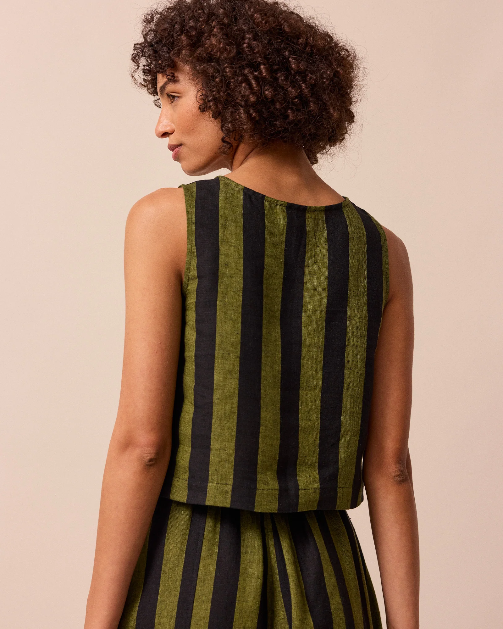Esme Olive & Black Stripe Linen Top - Image 4