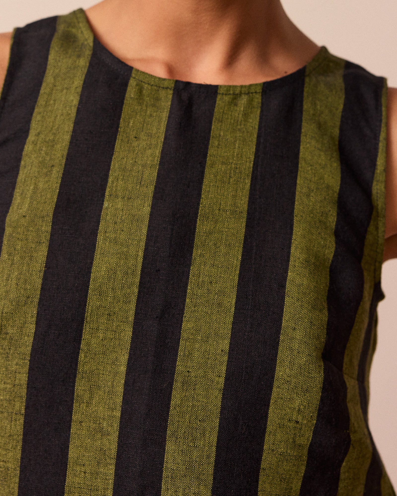Esme Olive & Black Stripe Linen Top - Image 5