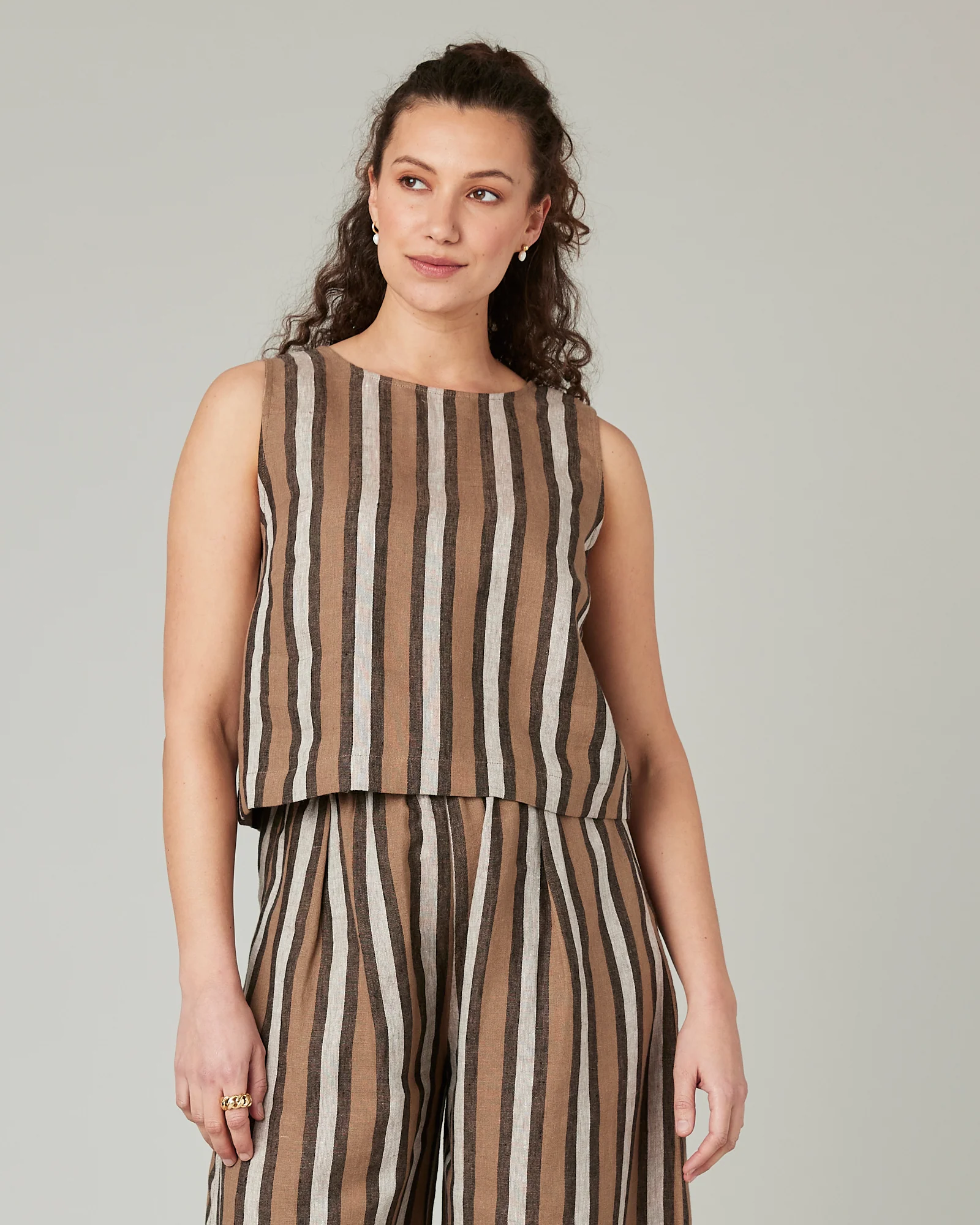 Esme Pecan Stripe Linen Top - Image 10