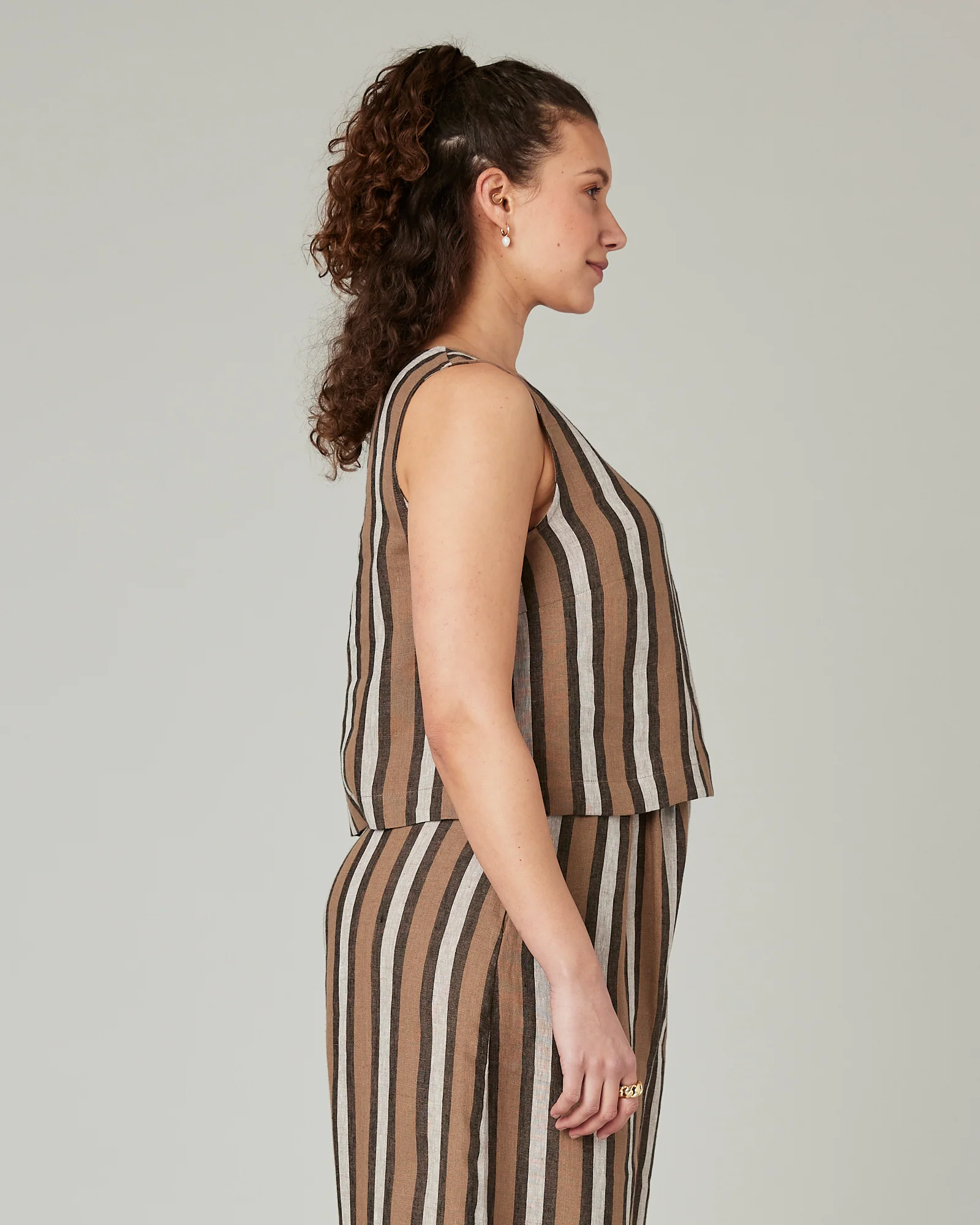 Esme Pecan Stripe Linen Top - Image 13
