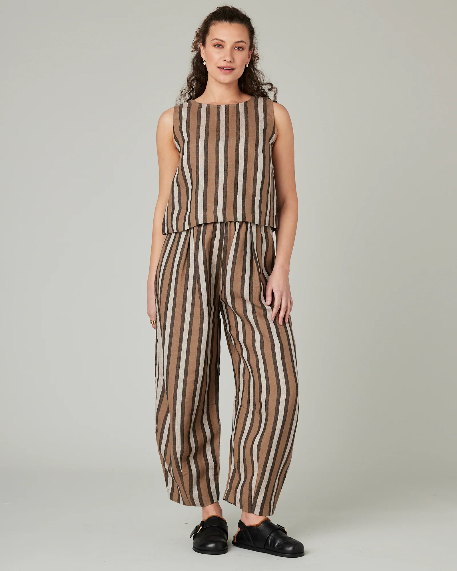Esme Pecan Stripe Linen Top - Image 14