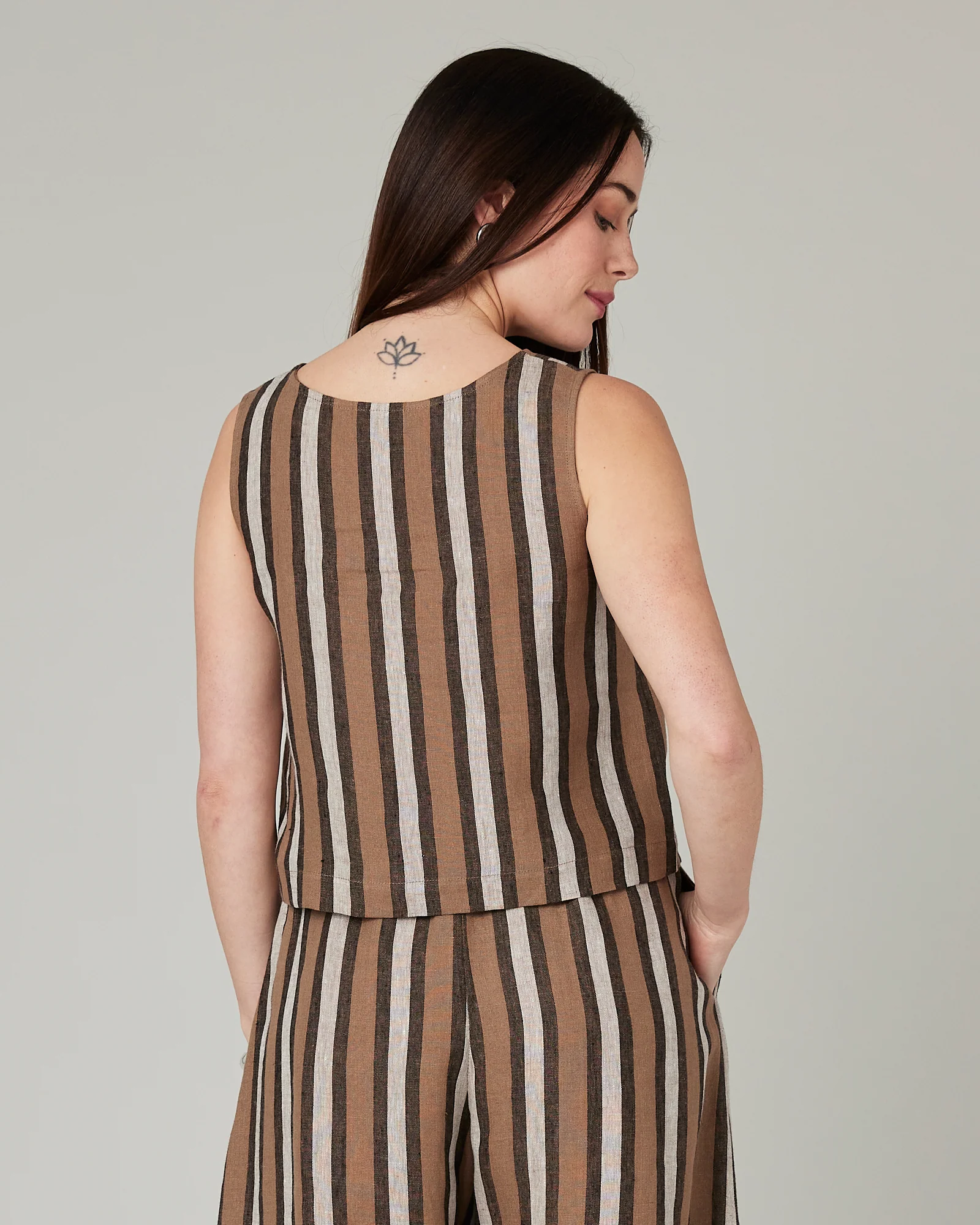Esme Pecan Stripe Linen Top - Image 3