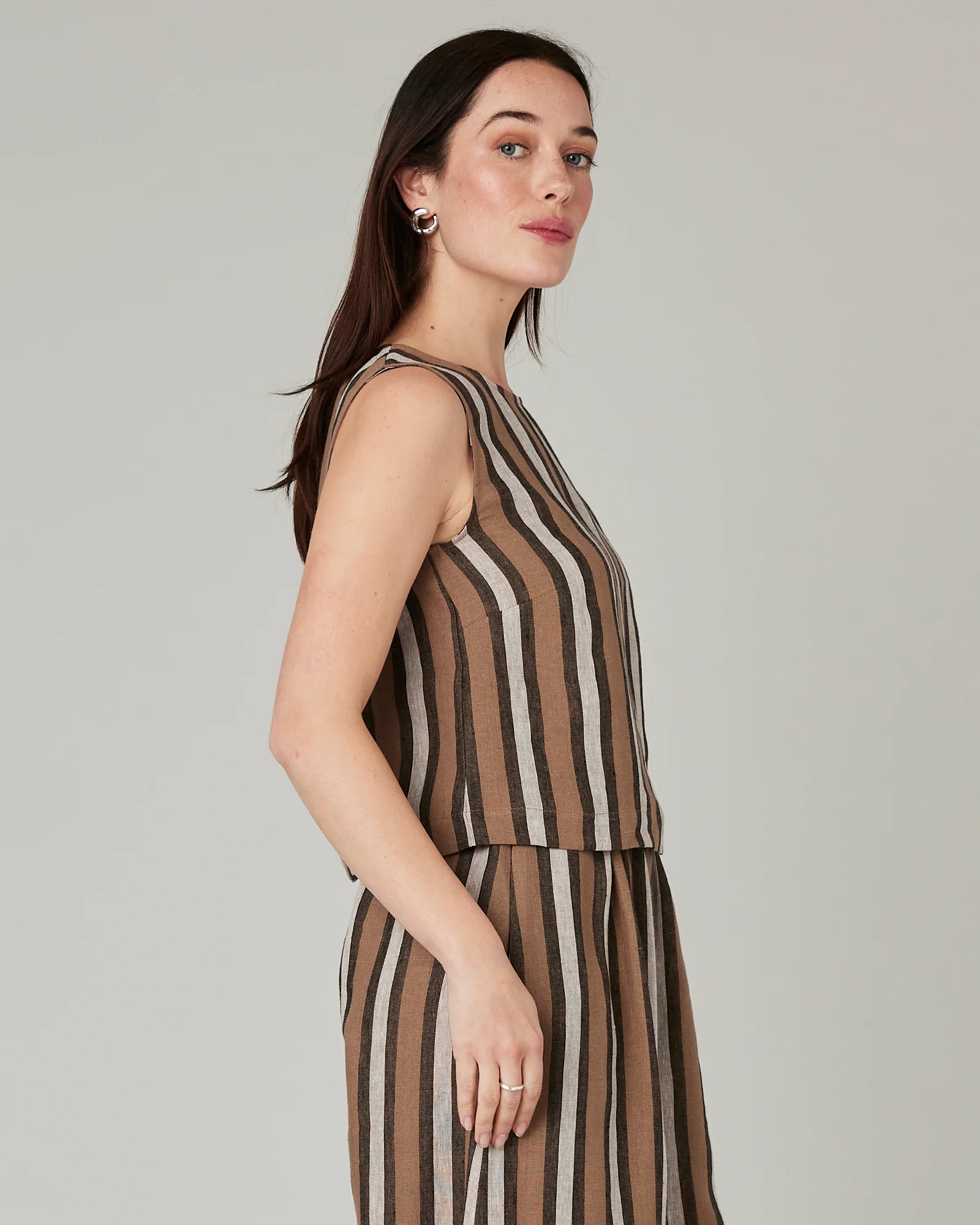 Esme Pecan Stripe Linen Top - Image 4