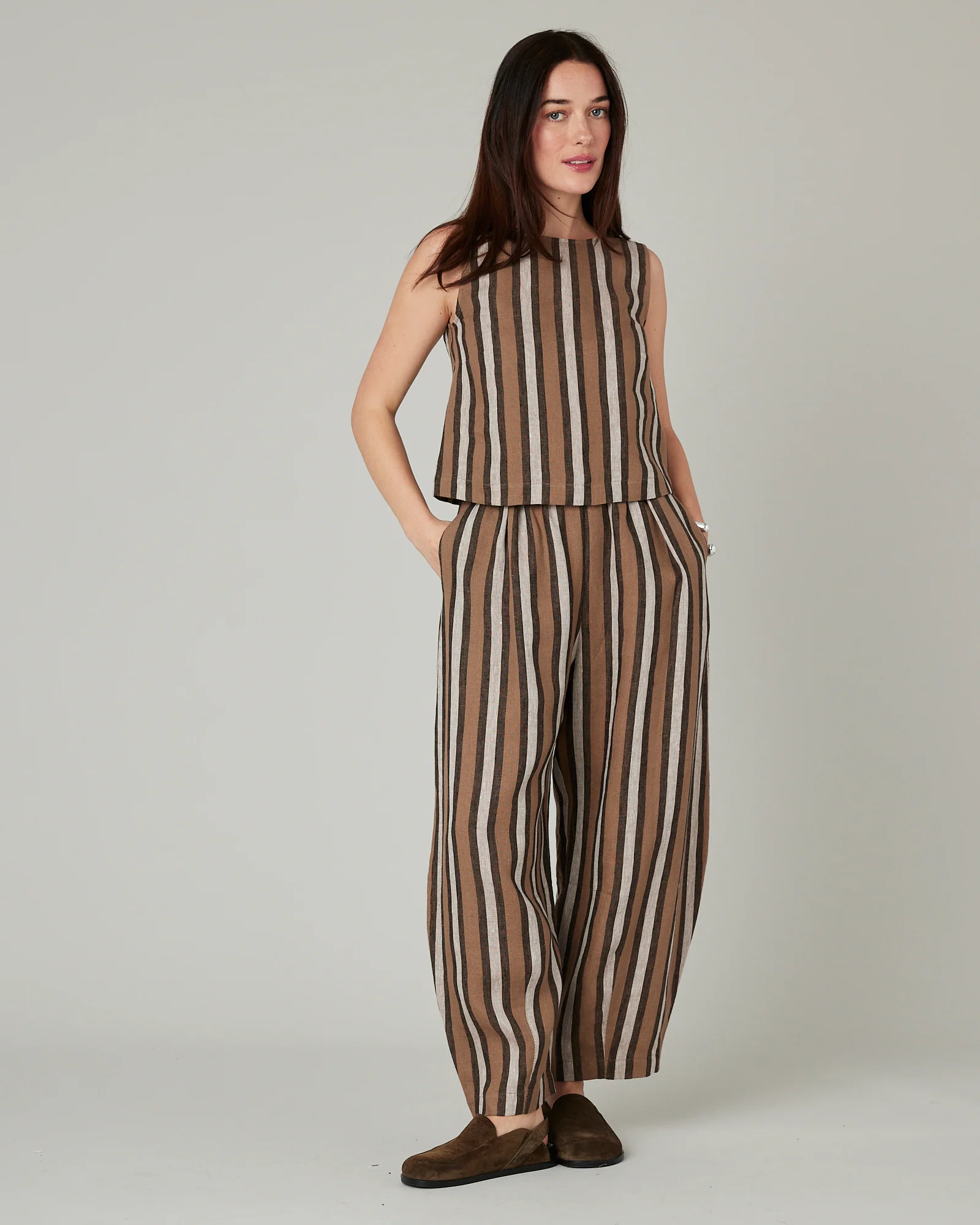 Esme Pecan Stripe Linen Top - Image 5