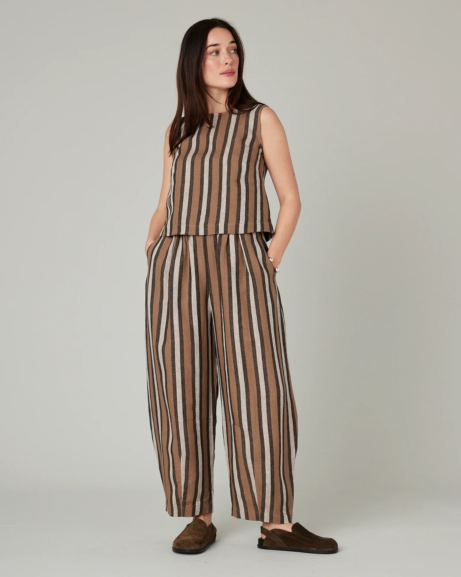 Esme Pecan Stripe Linen Top - Image 6