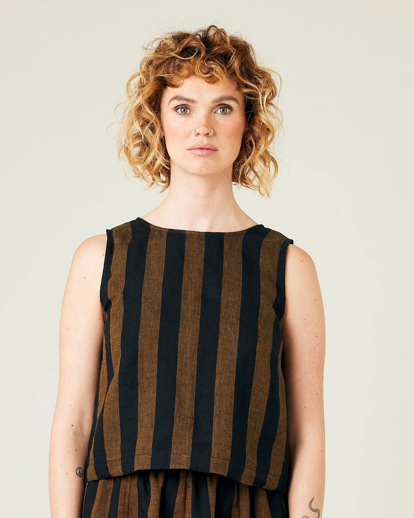 Esme Rust & Black Stripe Linen Top - Image 10