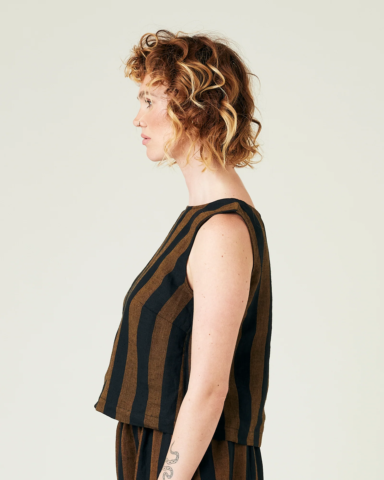 Esme Rust & Black Stripe Linen Top - Image 11