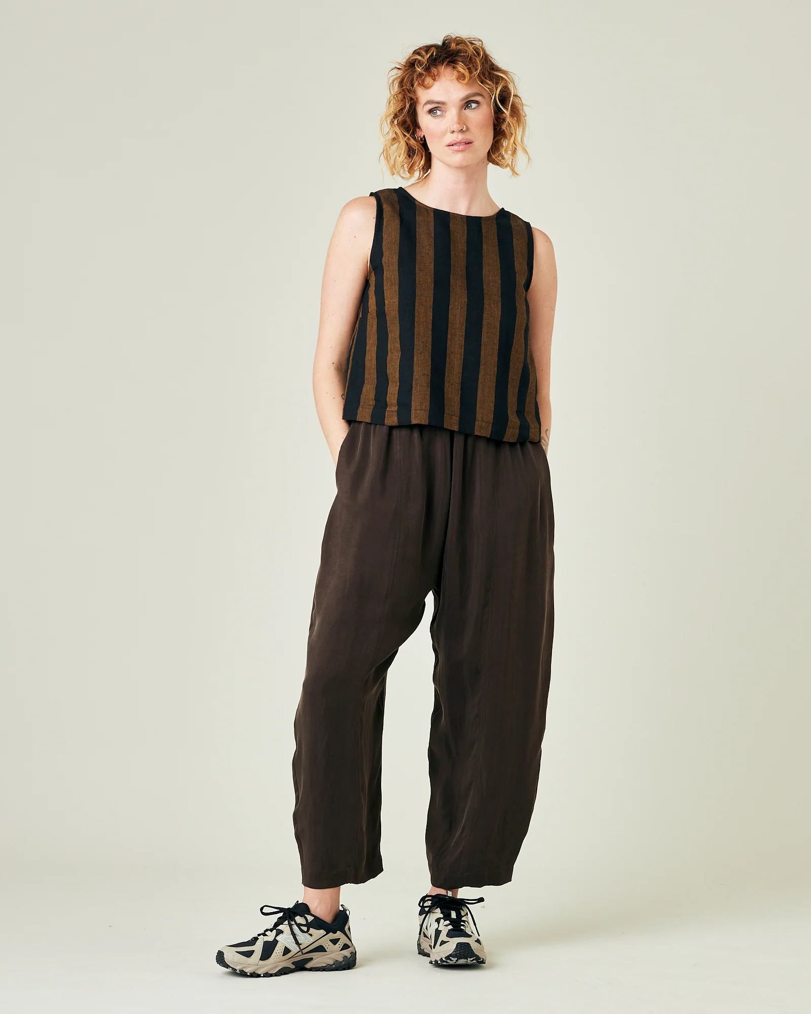 Esme Rust & Black Stripe Linen Top - Image 14